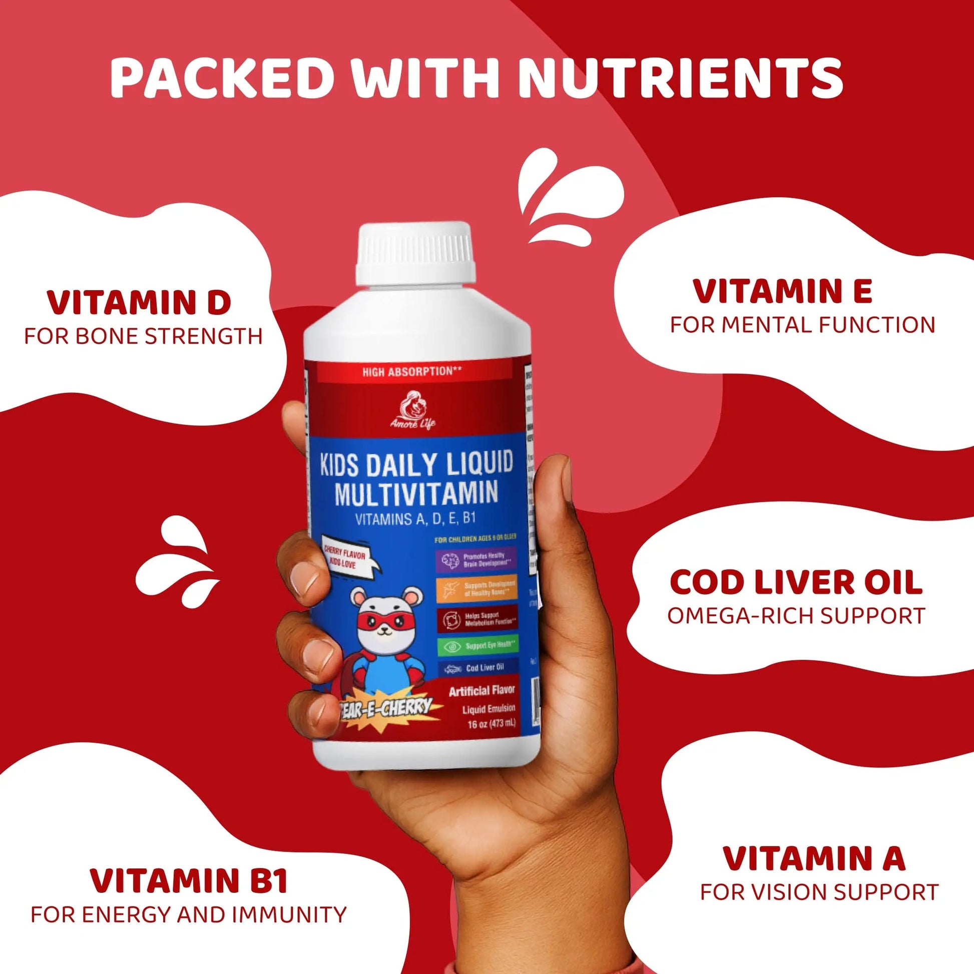 Amore Life Daily Liquid Multivitamin for Kids, High Absorption with Liquid Vitamin A, D, E, B1 and Cod Liver Oil for Kids Amore LifeAu supplements