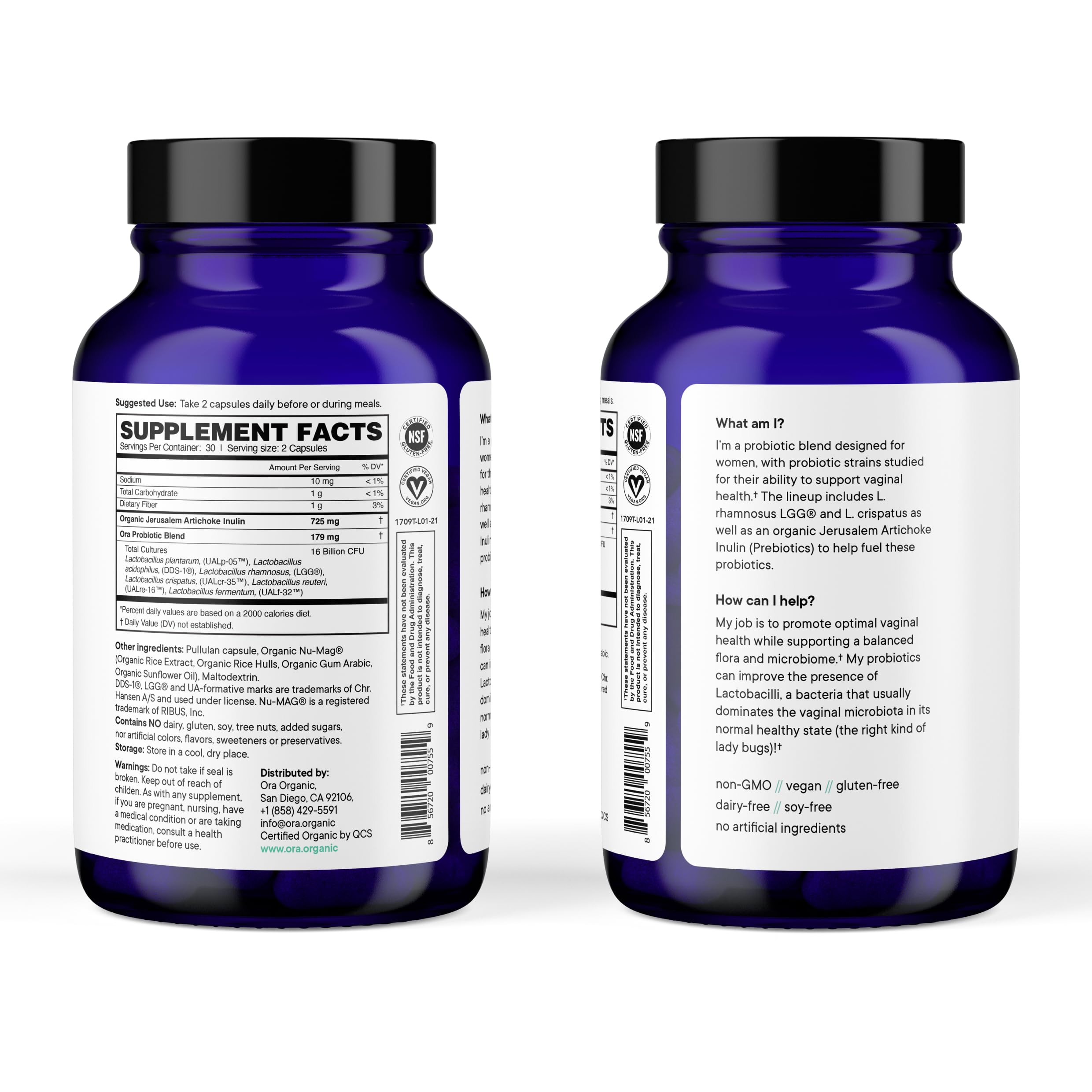 Ora Organic Prebiotics and Probiotics for Women - Lactobacillus for Vaginal and Urinary Tract Health, Contains 16 Billion CFU, 6 Strains - 1 Month Supply, 60 Vegan Probiotic Capsules Ora OrganicUS supplements