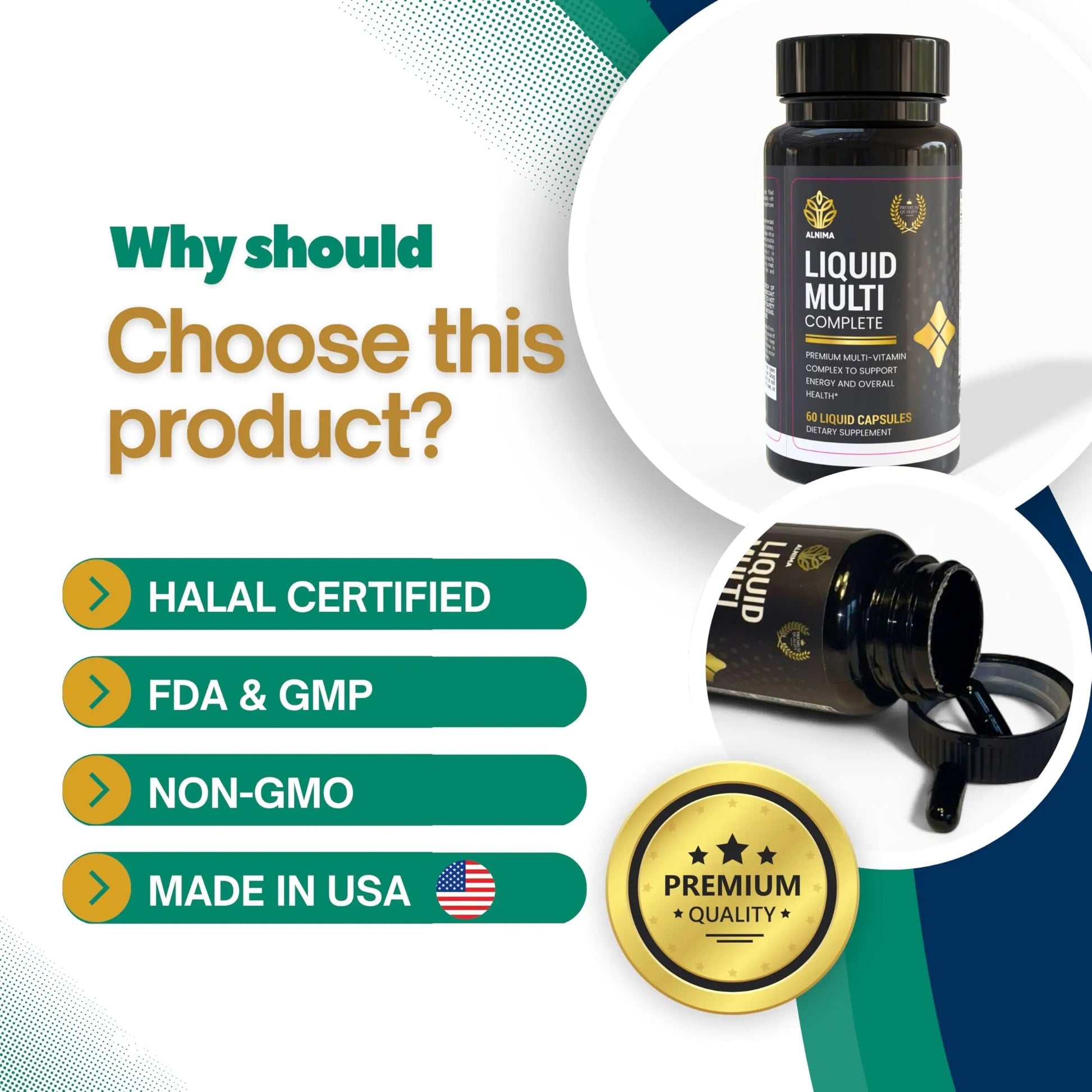 ALNIMA Halal Liquid Multivitamin Complete – Energy & Immune Support with 29 Essential Nutrients | 60 Liquid Capsules – Halal Certified ALNIMAAu supplements