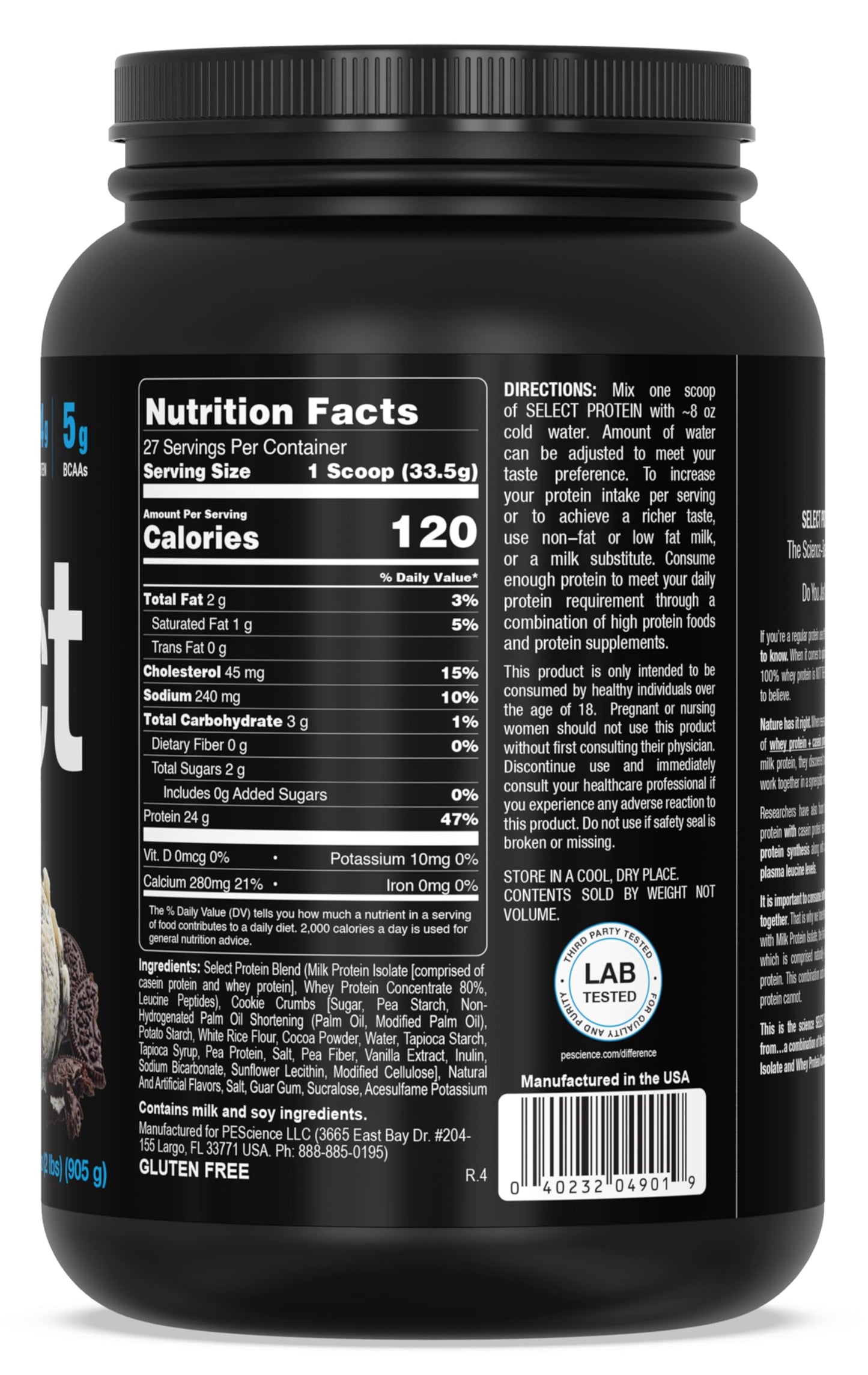 PEScience Select Protein, Cookies and Cream, 27 Serving, Premium Whey and Casein PEScienceUS supplements