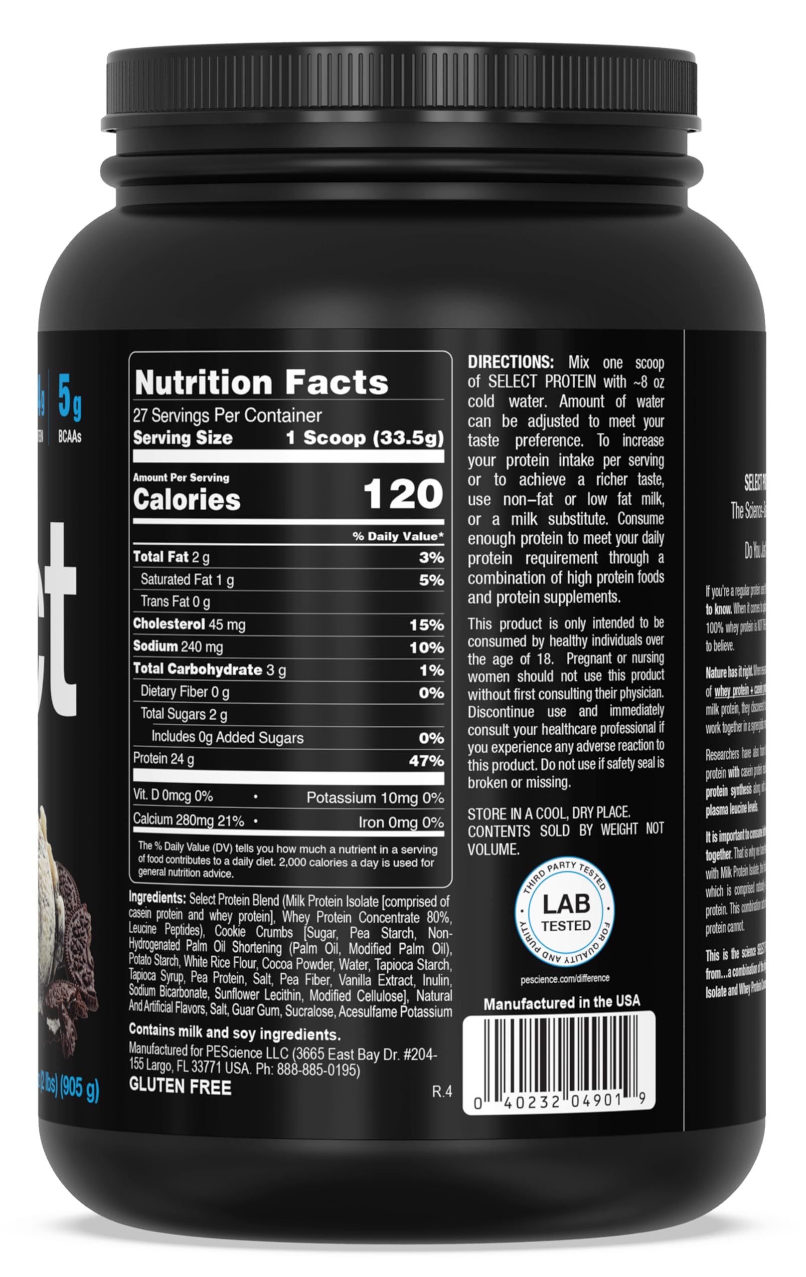 PEScience Select Protein, Cookies and Cream, 27 Serving, Premium Whey and Casein PEScienceUS supplements