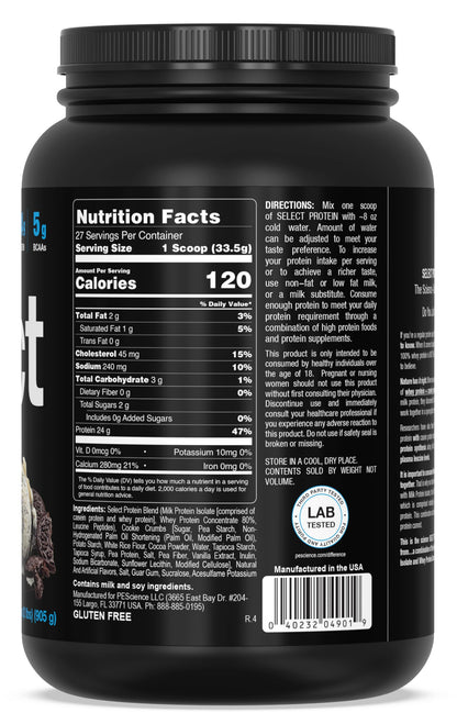PEScience Select Protein, Cookies and Cream, 27 Serving, Premium Whey and Casein PEScienceUS supplements