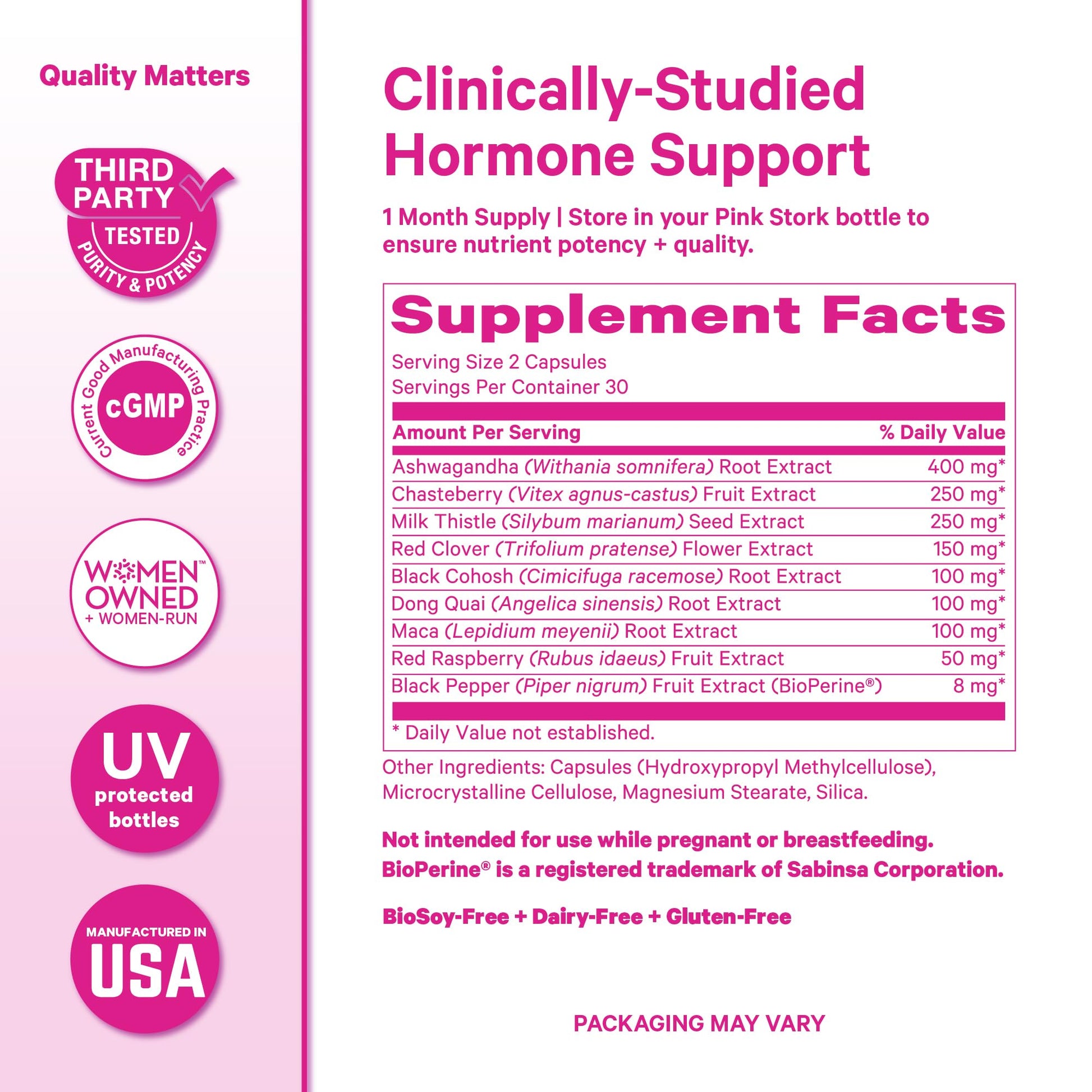 Pink Stork Menopause Support for Women - Hot Flash, Mood, Sleep, Weight, Cortisol & Hormonal Balance - Vegan, Estrogen-Free Perimenopause Relief - Ashwagandha, Maca - 60 Capsules Pink StorkAu supplements