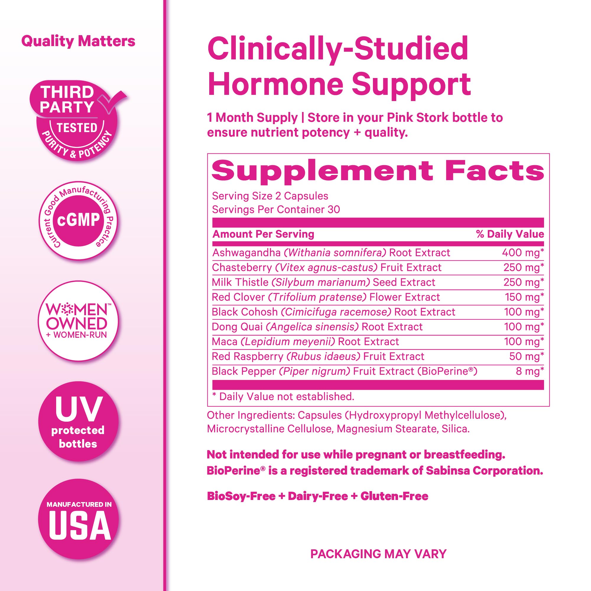 Pink Stork Menopause Support for Women - Hot Flash, Mood, Sleep, Weight, Cortisol & Hormonal Balance - Vegan, Estrogen-Free Perimenopause Relief - Ashwagandha, Maca - 60 Capsules Pink StorkAu supplements