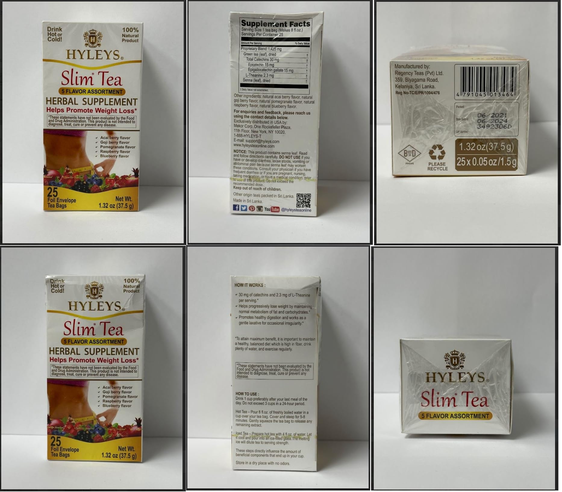 Hyleys Slim Tea 5 Flavor Assortment - Weight Loss Herbal Supplement Cleanse Hyleys TeaAu supplements
