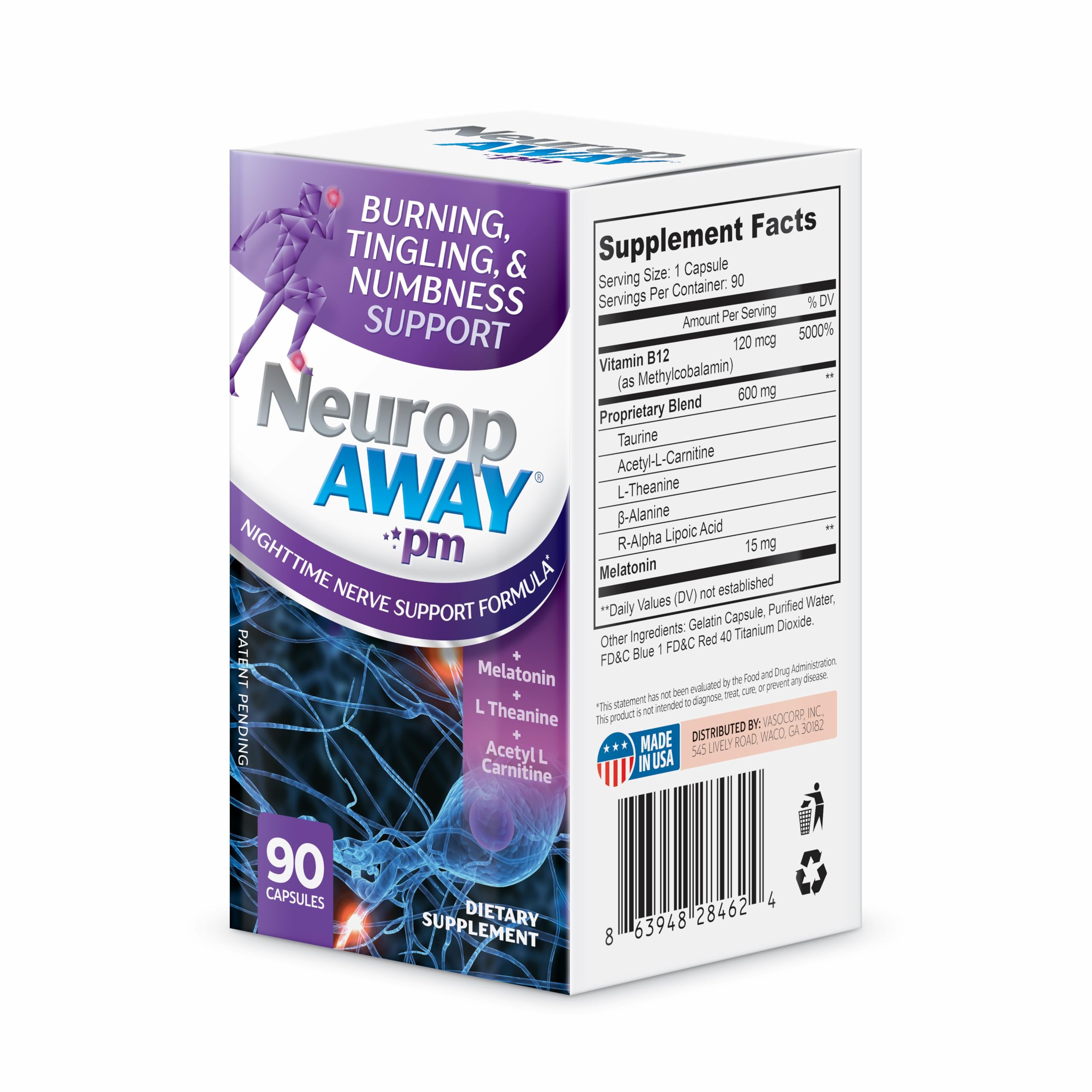 NeuropAWAY Nerve Support PM, with R-Alpha Lipoic Acid to Help Provide Nerve Relief in as Little as 5 Days, Acetyl-L-Carnitine, Theanine, Melatonin, and Methylcobalamin, 90 Capsules NeuropAWAYAu supplements