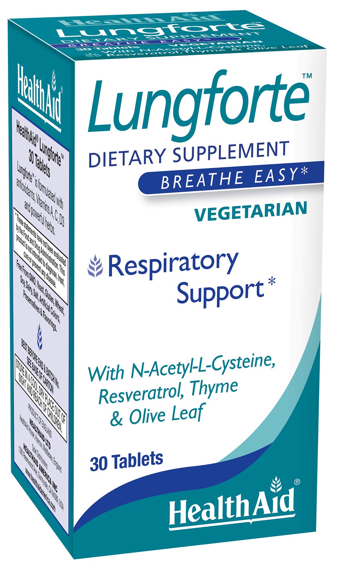 HealthAid LungForte 30 Tablets – Daily Antioxidant Lung Support with NAC, Resveratrol, Olive Leaf, Thyme & Vitamins A, C & D3 – Vegetarian, Non‑GMO HealthAidAu supplements