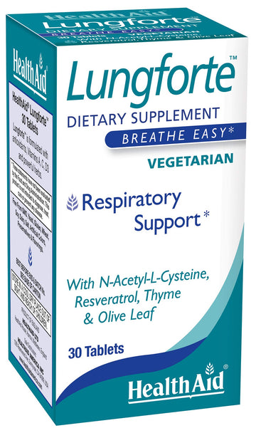 HealthAid LungForte 30 Tablets – Daily Antioxidant Lung Support with NAC, Resveratrol, Olive Leaf, Thyme & Vitamins A, C & D3 – Vegetarian, Non‑GMO HealthAidAu supplements