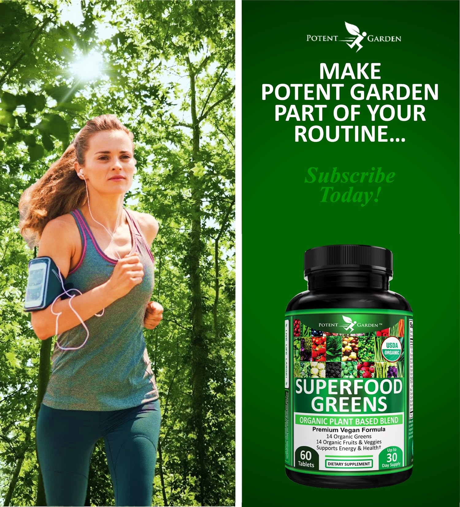 Potent Garden Organic Superfood Greens, Fruit and Veggies Supplement Rich in Vitamins & Antioxidants with Alfalfa, Beet Root & Tart Cherry to Boost Energy, Immunity & Gut Health, Greens Tablets 60 Ct Potent GardenAu supplements