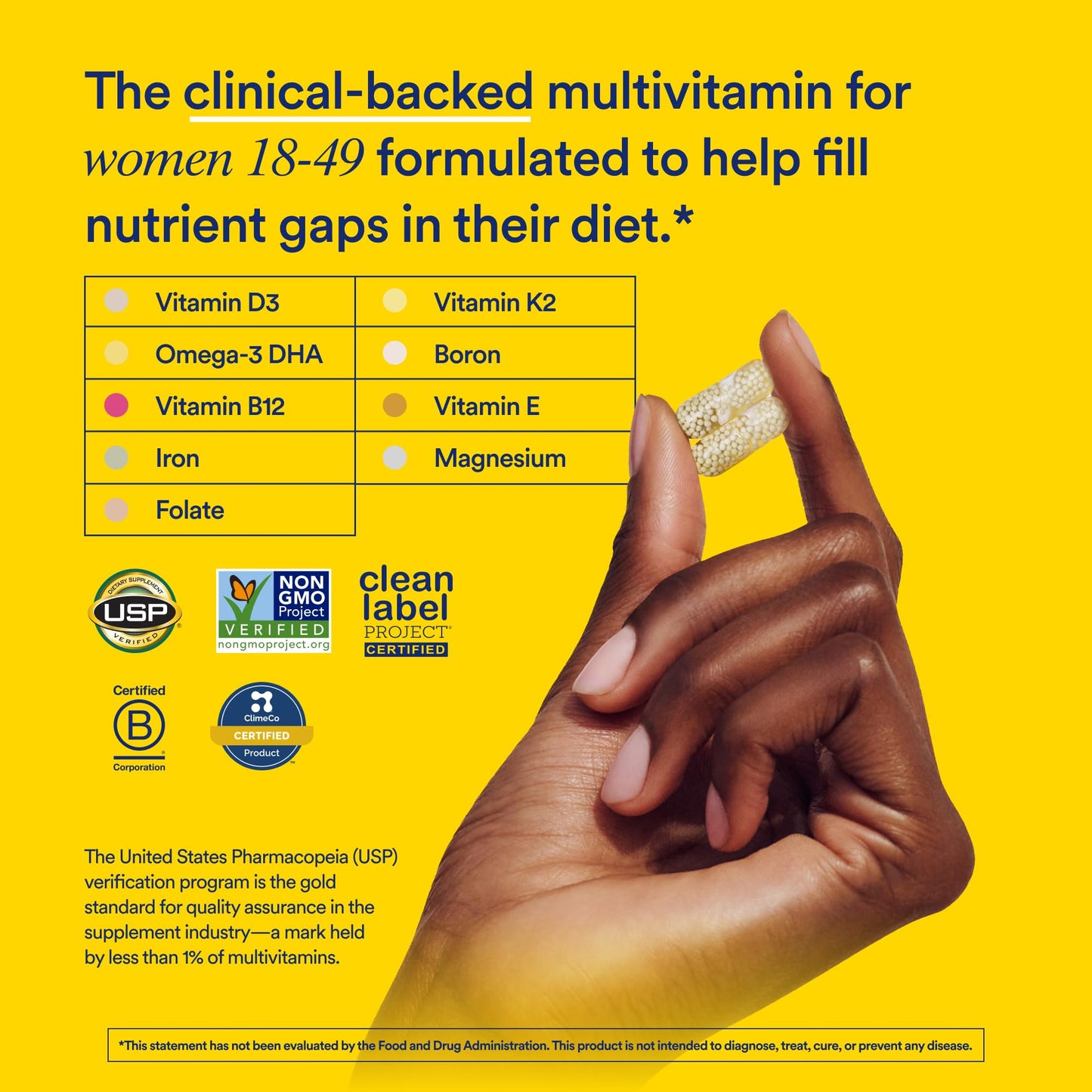 Ritual Multivitamin for Women 18+ with Vitamin D3 for Immune Support*, Vegan Omega 3 DHA, B12, Iron, Gluten Free, Non GMO, USP Verified, Mint, 30 Day Supply, 60 Capsules RitualUS supplements