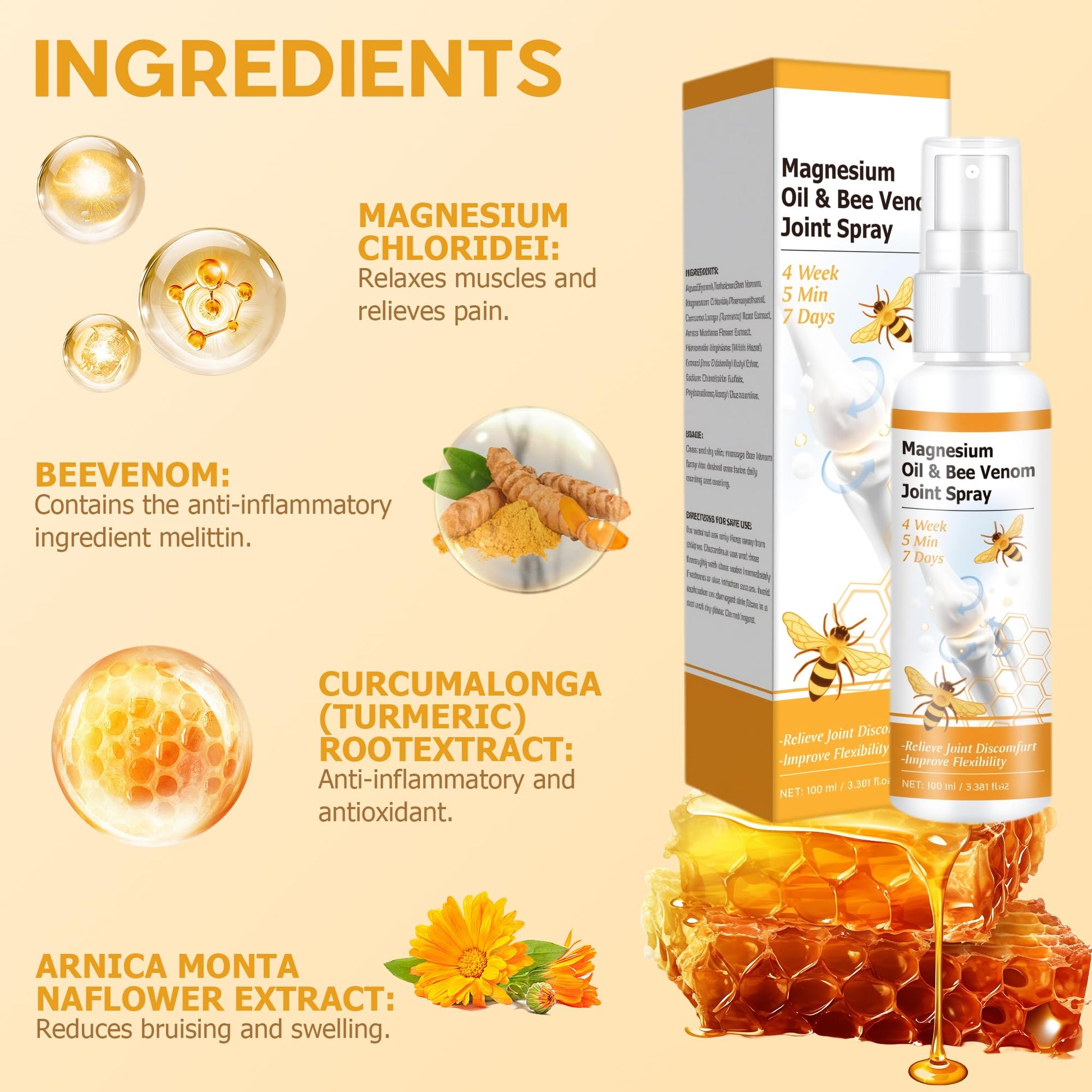 Loicwoo Magnesium Oil & Bee Venom Joint Spray, Magnesium Spray, Magnesium Joint Sprays for Relax Muscle Joints, Bee Venom Sprays for Back, Knee, Hands, Neck (1 PCS,100ML) LoicwooAu supplements