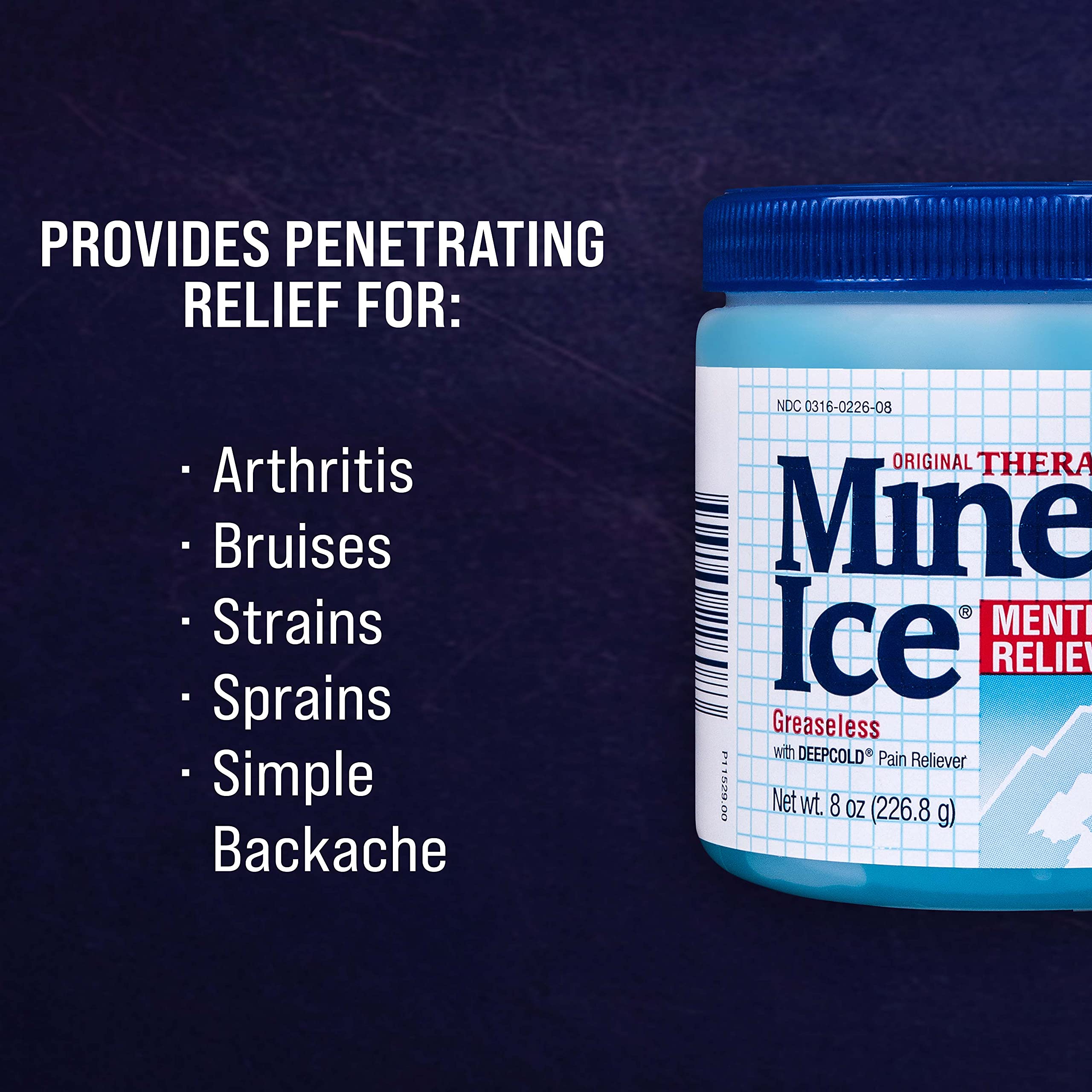 Mineral Ice Original Therapeutic Menthol Pain Relief Gel. Greaseless with "Deepcold" Pain Reliever. Provides Cooling & Penetrating Relief for Arthritis, Simple Backache, Strains & Sprains (8 Ounce) Mineral IceAu supplements