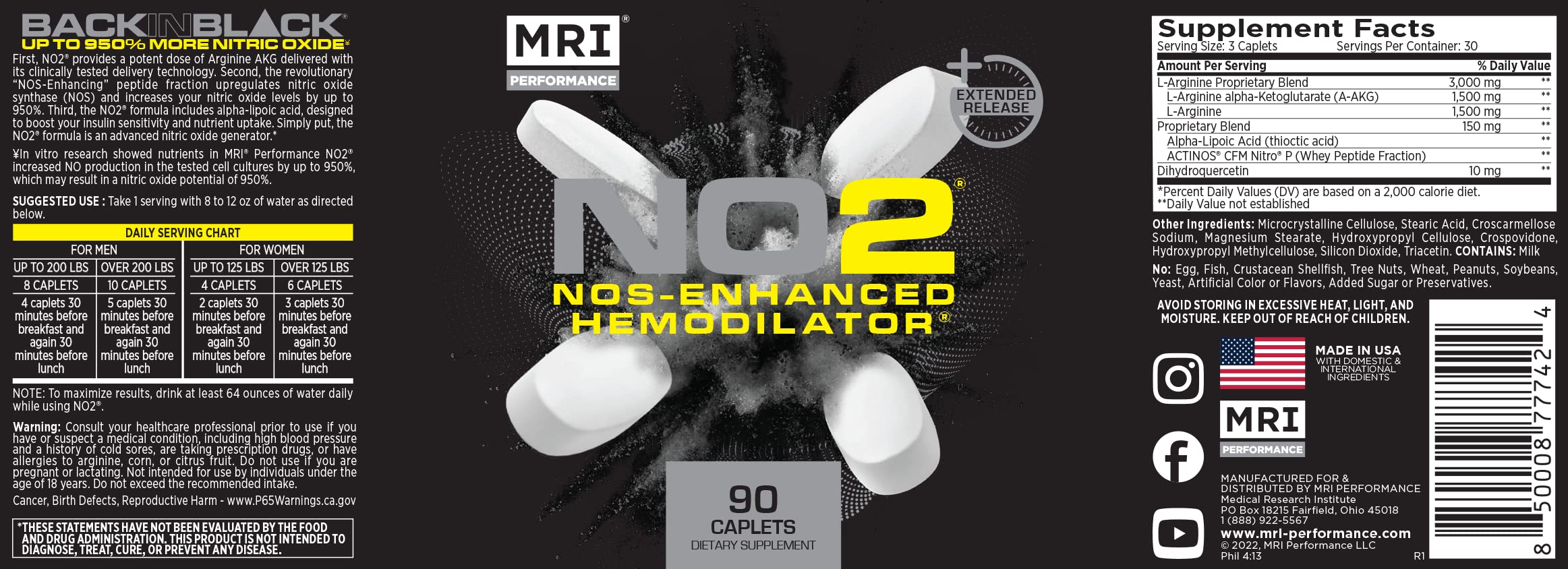 MRI Performance NO2 Nitric Oxide Original Formula All Day Perpetual Pump, Stim-Free MRIAu supplements