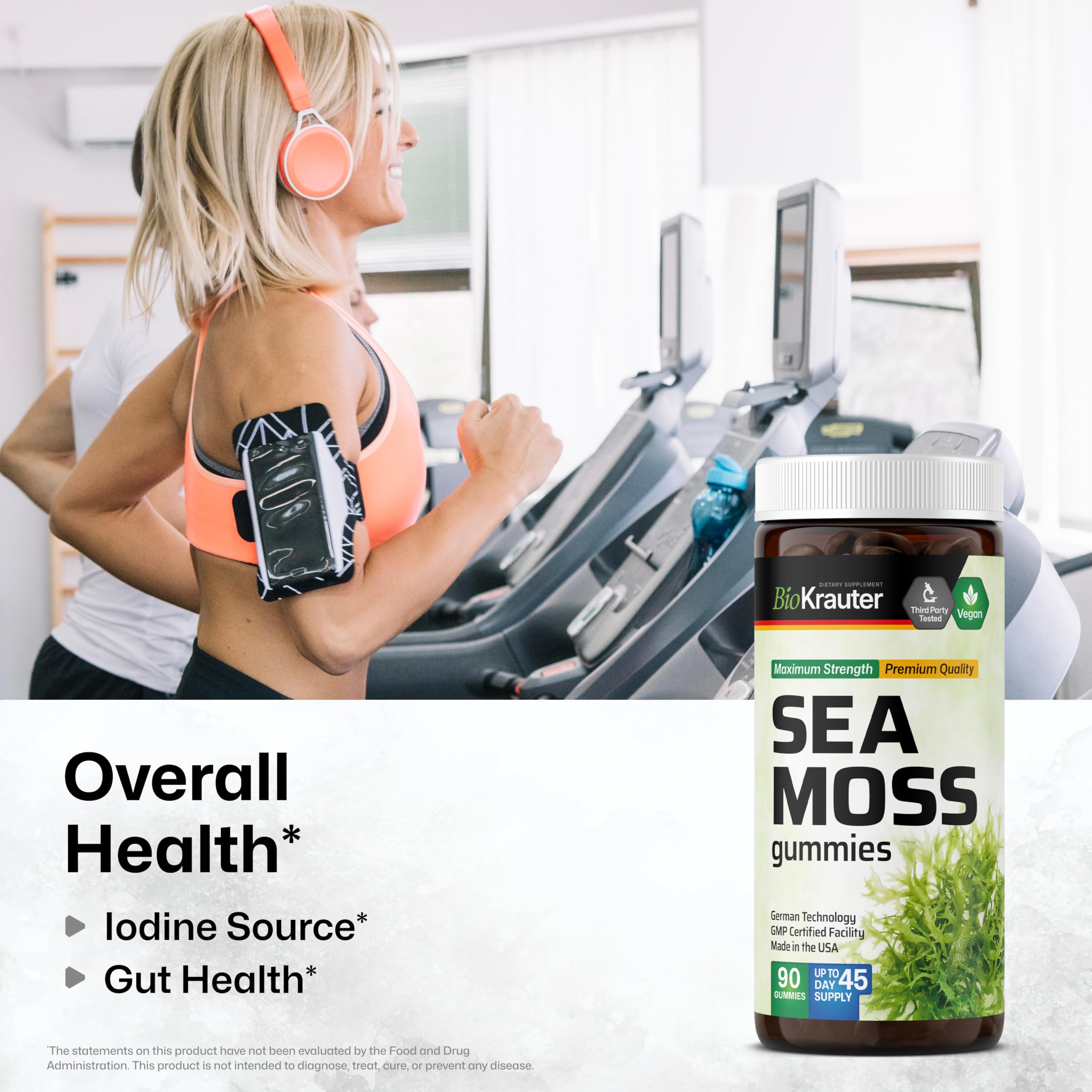 BIO KRAUTER® 3-in-1 Sea Moss for Thyroid Support - Vegan Sea Moss Gummies with Bladderwrack & Burdock Root for Women & Men - 90 Gummies Chondrus Crispus Formula, 45 Days of Supply, Mango Flavor BIO KRAUTERAu supplements