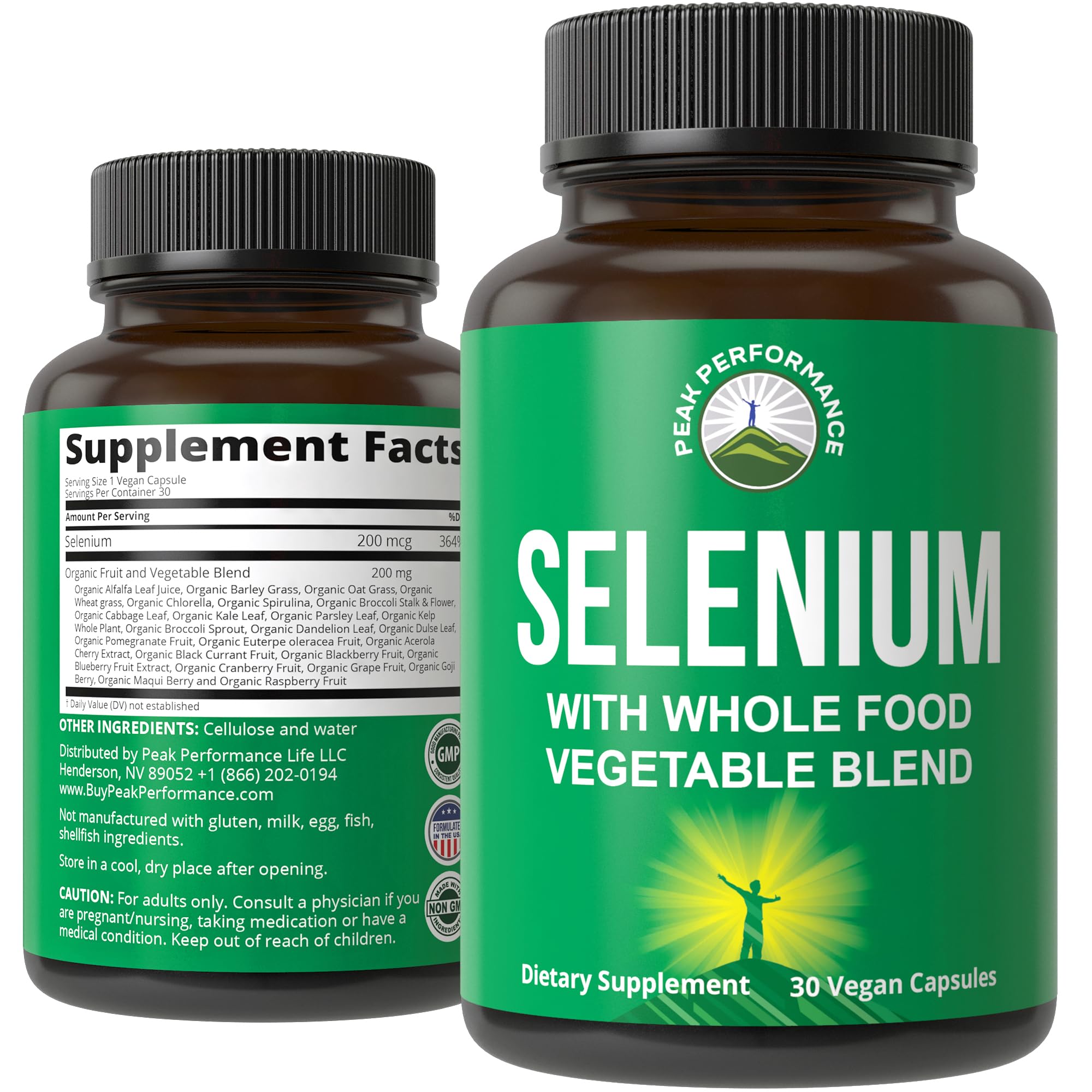 Selenium Supplement with Whole Food Blend of 25+ Vegetables and Fruits for Max Absorption. Pure Selenium Vegan Capsules for Immune System, Thyroid Support, Heart Health, Prostate Support. 30 Pills Peak PerformanceAu supplements