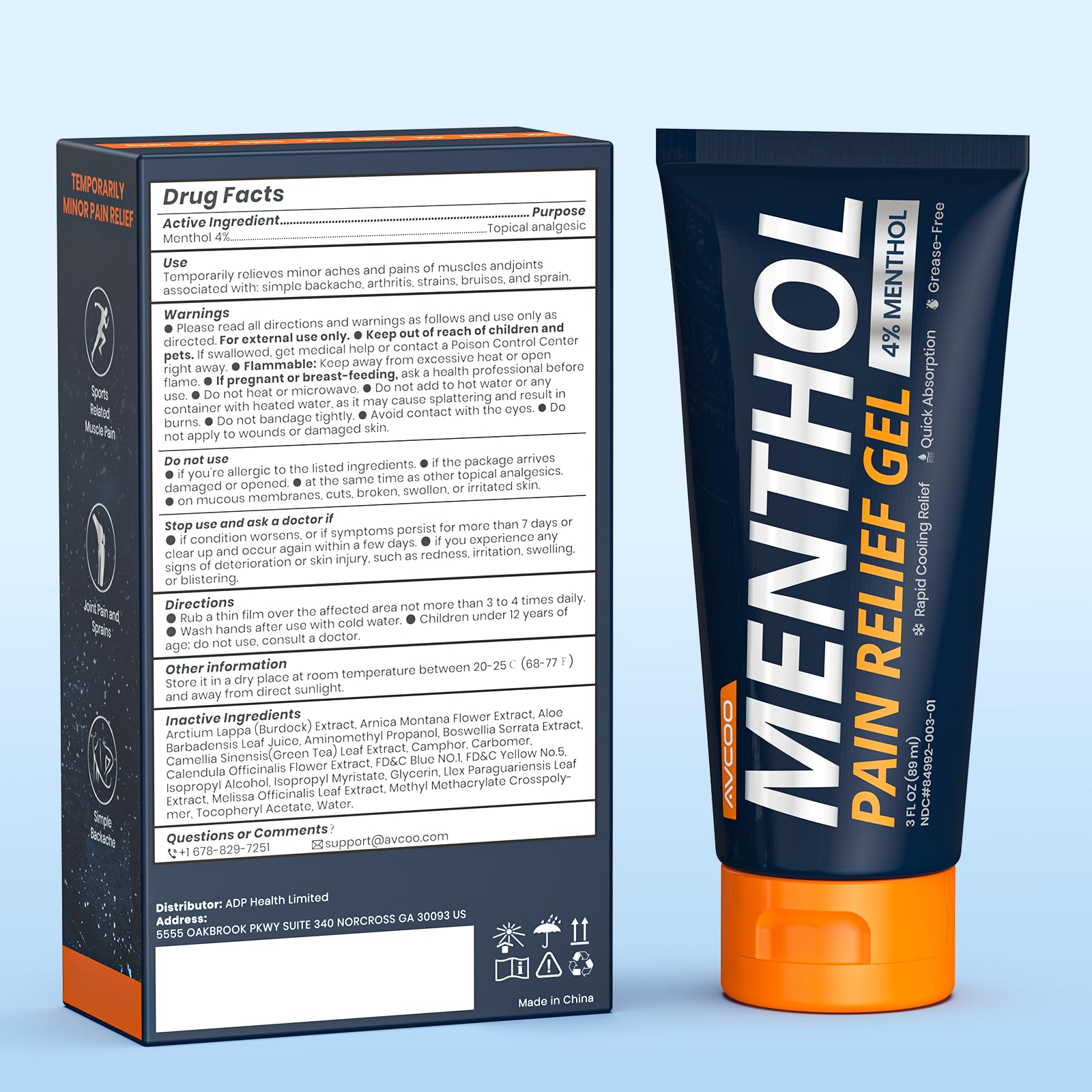 AVCOO 4% Menthol Pain Relief Gel, Cooling Sensation for Arthritis, Knees, Joint, Sore Muscle, Neck, Shoulder and Lower Back Pain Relief, Grease-Free Gel, 2 Packs (3 OZ Per Pack) AVCOOAu supplements