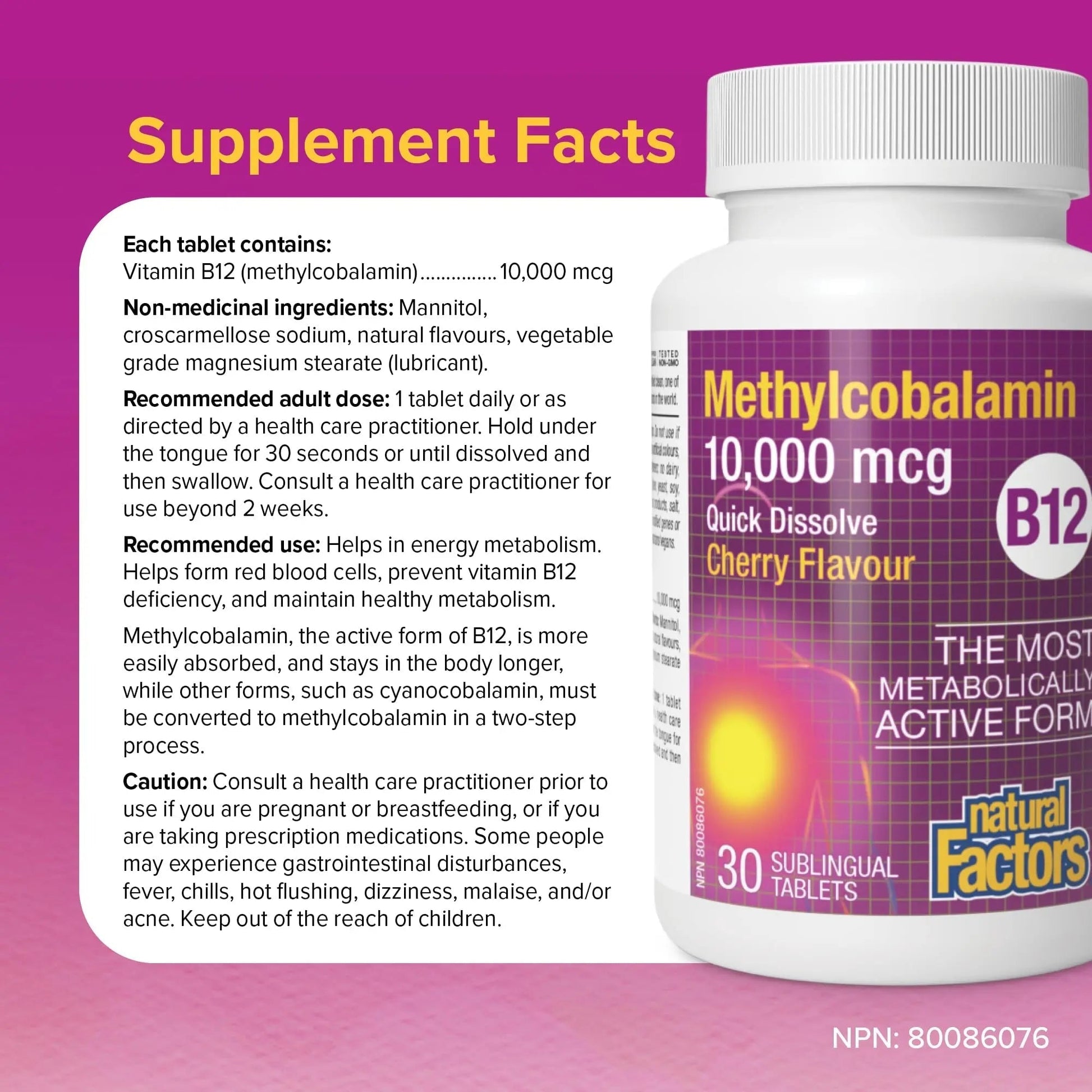 Natural Factors B12 Methylcobalamin, 10,000 mcg, Cherry, 30 Chewable Tablets Natural FactorsAu supplements
