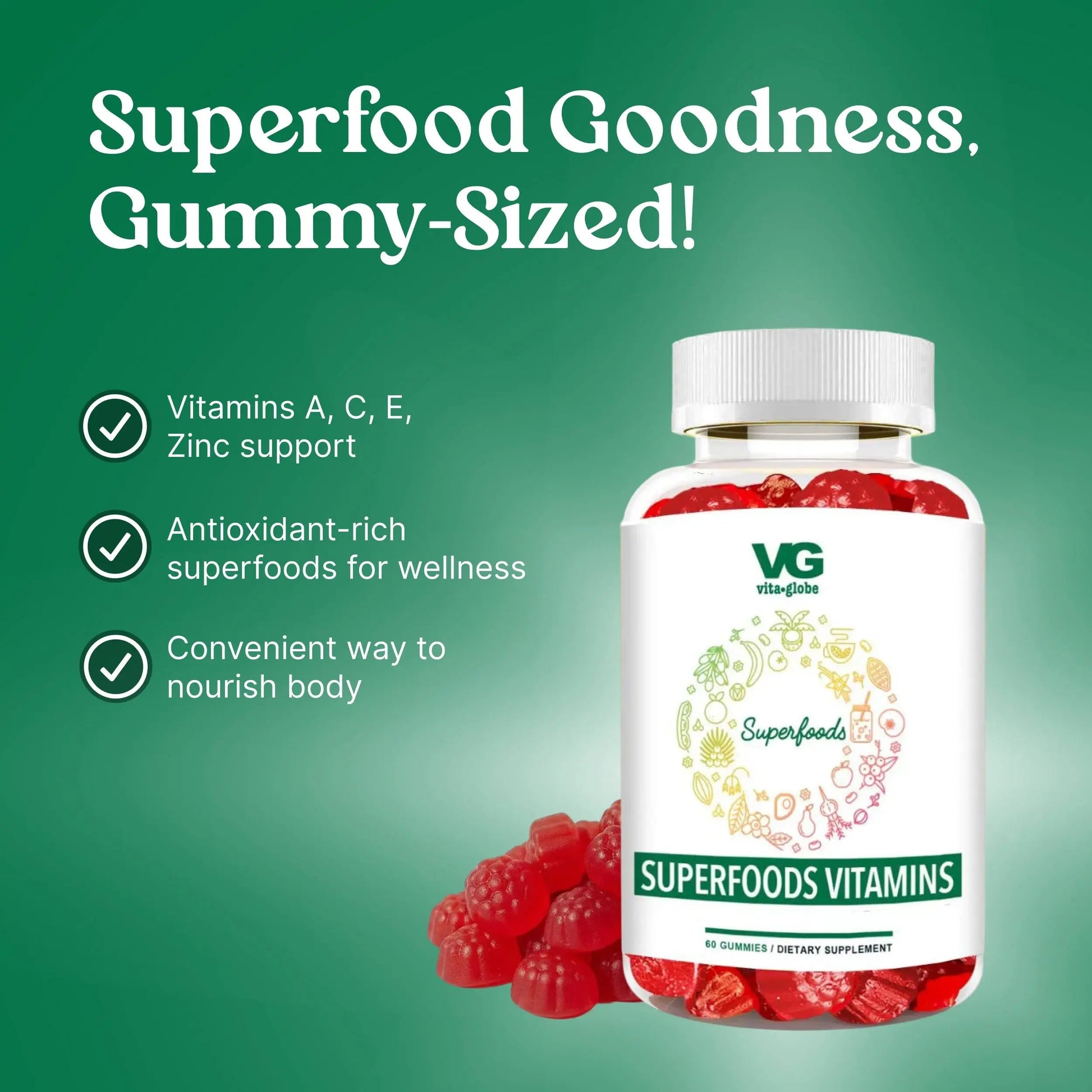 VITA GLOBE Superfood Gummy Vitamins – Immune Health & Antioxidant Support – Daily Wellness Gummies for Adults & Kids – Vegan VITA GLOBEAu supplements