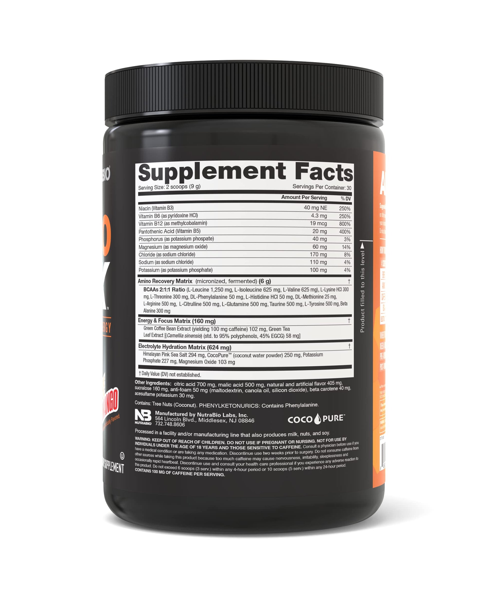 NutraBio Amino Kick - BCAA's, Electrolytes for Hydration, Natural Caffeine- 30 Servings NutraBioAu supplements