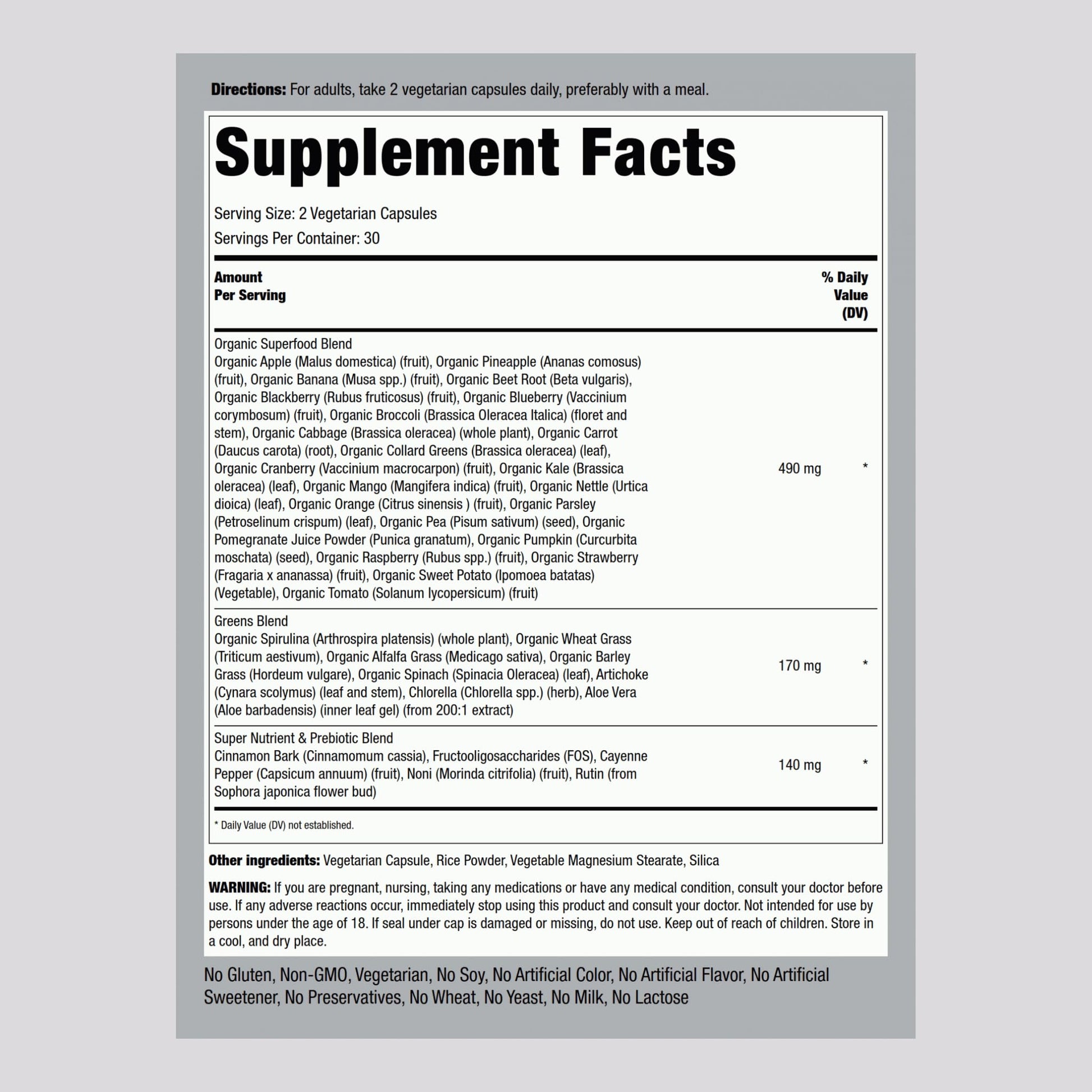 Piping Rock Fruits and Veggies Supplement | 60 Capsules | Superfood Fruit and Vegetables Vitamins | with Prebiotic Blend | Vegetarian Formula | Non-GMO, Gluten Free Piping RockAu supplements