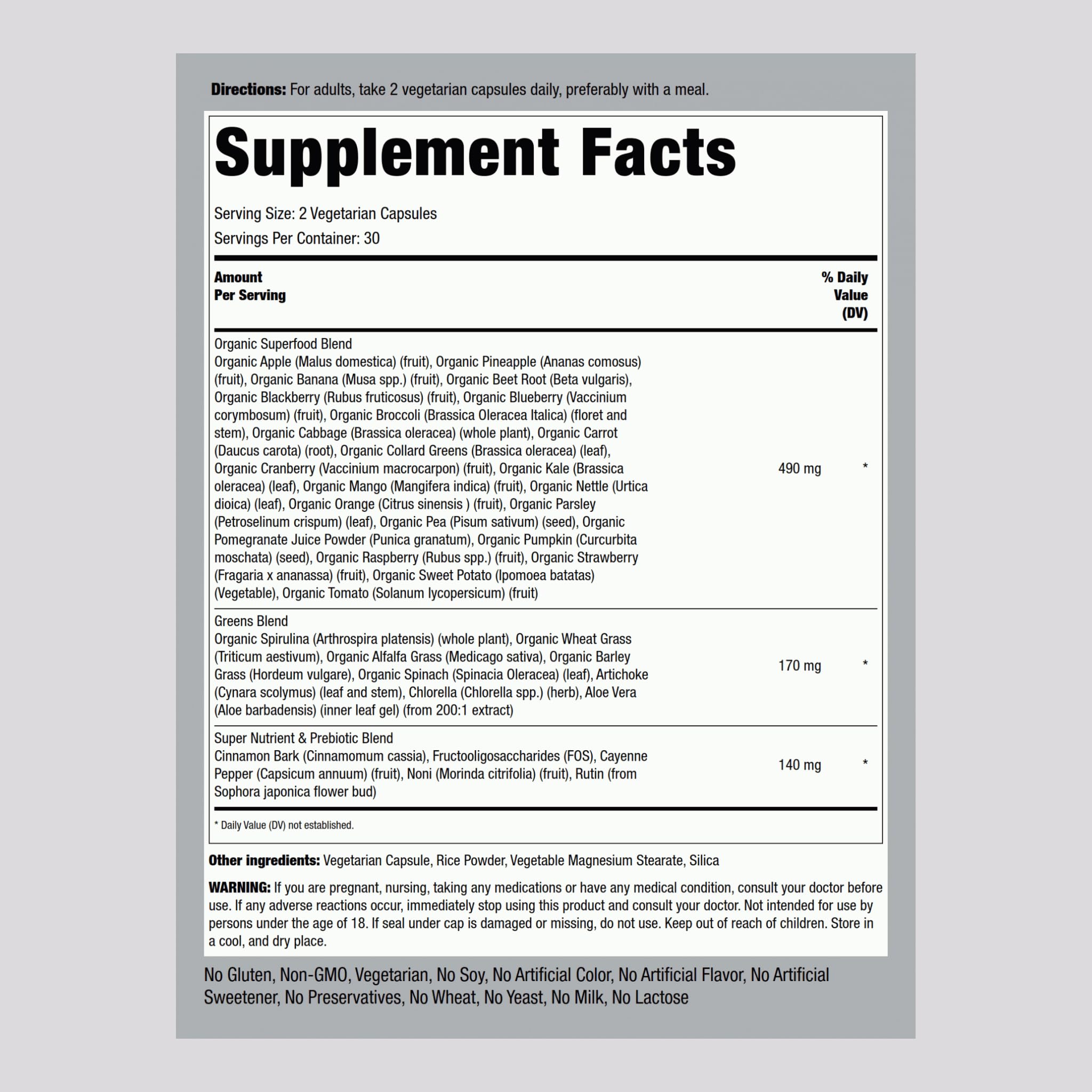 Piping Rock Fruits and Veggies Supplement | 60 Capsules | Superfood Fruit and Vegetables Vitamins | with Prebiotic Blend | Vegetarian Formula | Non-GMO, Gluten Free Piping RockAu supplements