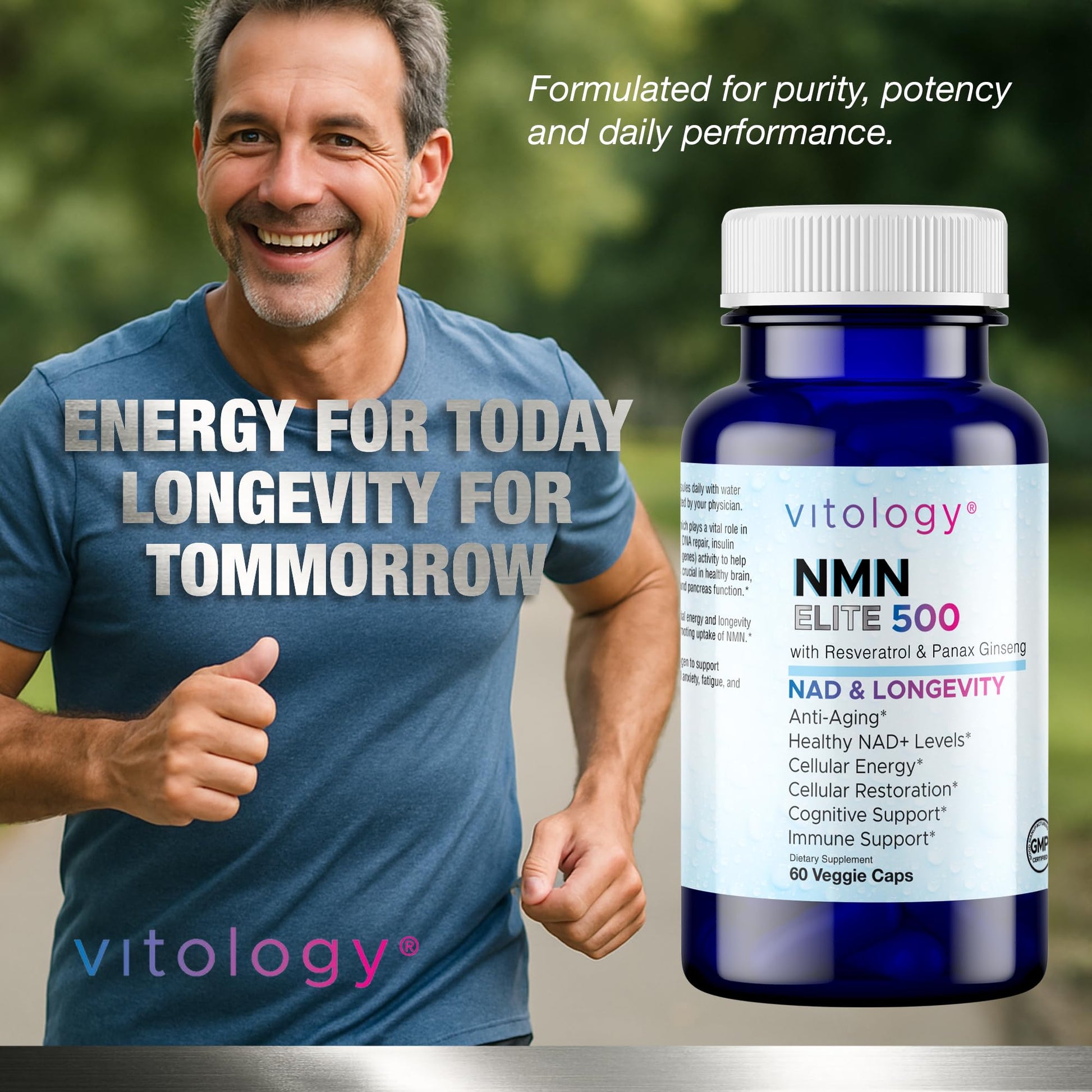Vitology NMN Elite 500 – NMN 500mg, Resveratrol 200mg, Panax Ginseng 300mg – NAD+ Cellular Energy & Longevity Support Supplement – Focus, Vitality & Anti-Aging Formula – Non-GMO, Vegan Capsules VitologyAu supplements
