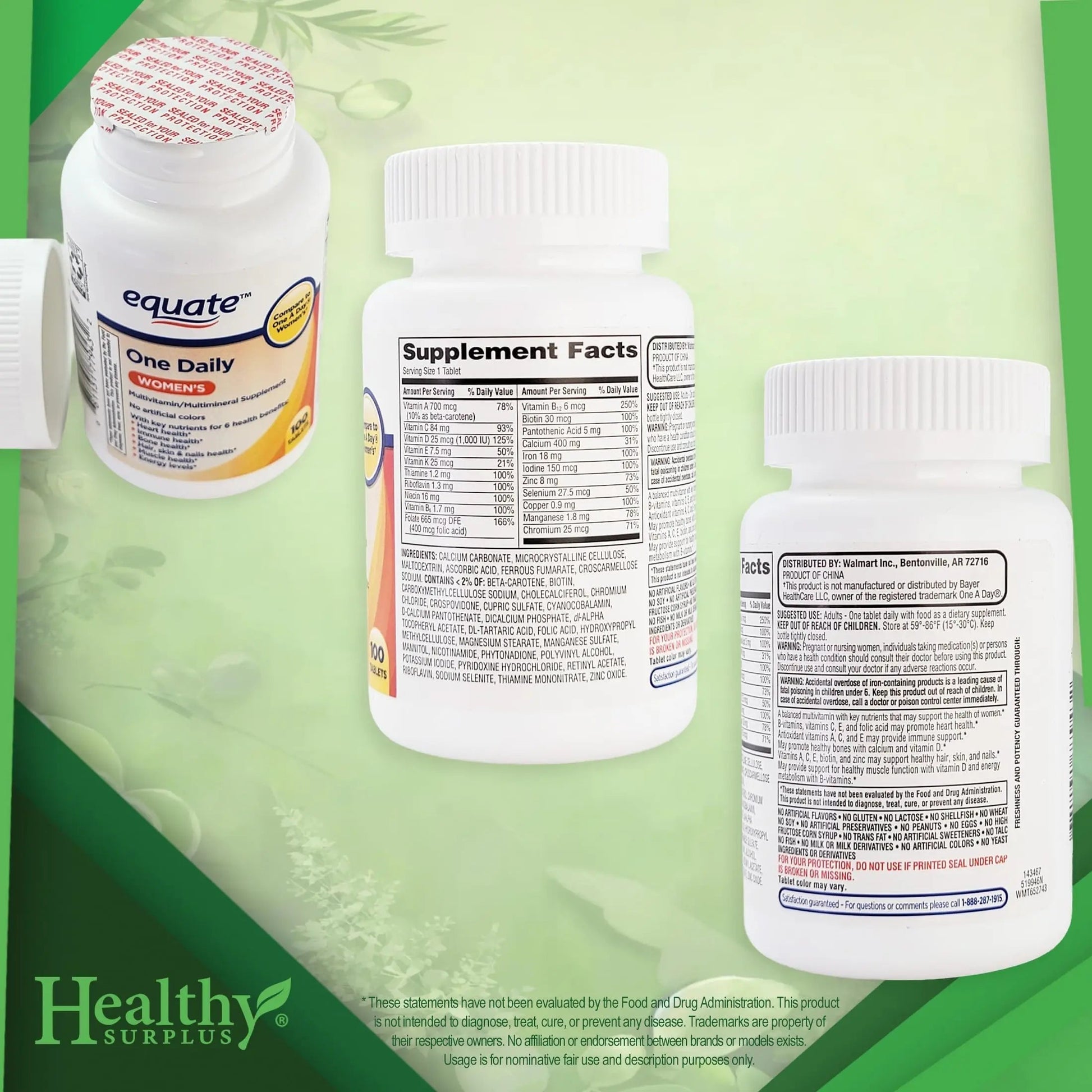 Healthy Surplus Equate One Daily Women's Multivitamin/Multimineral Supplement 100 Tablets and Vital Volumes Vitams Healthy SurplusAu supplements