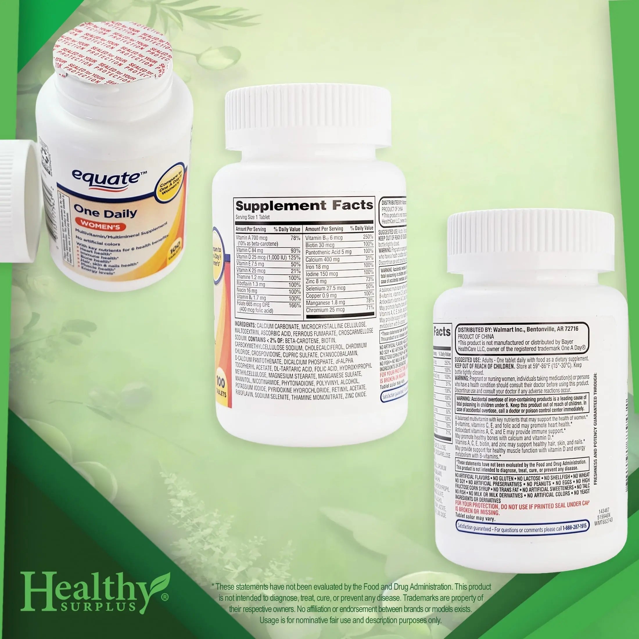 Healthy Surplus Equate One Daily Women's Multivitamin/Multimineral Supplement 100 Tablets and Vital Volumes Vitams Healthy SurplusAu supplements
