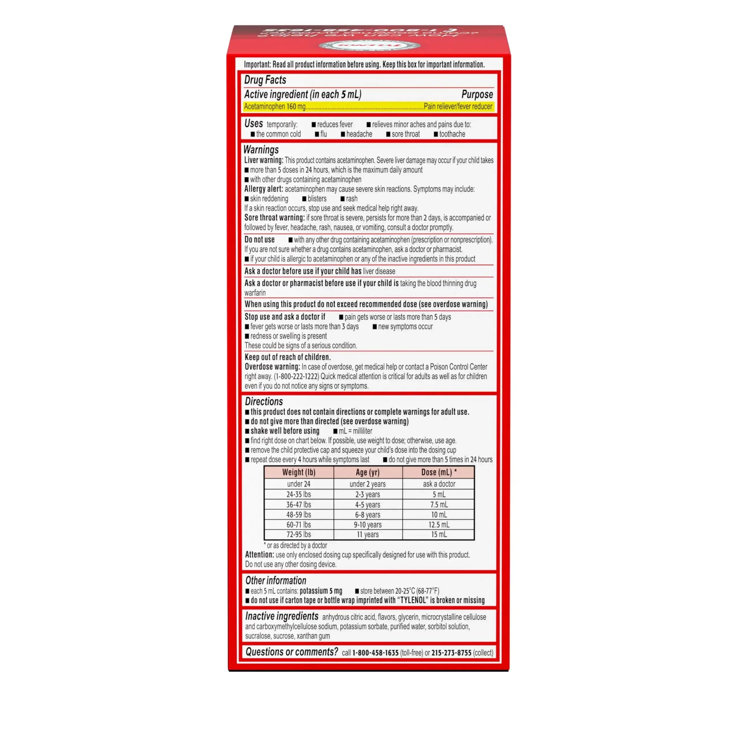 Children's Tylenol Liquid Pain Relief & Fever Medicine, Oral Suspension, Dye-Free, Acetaminophen, No Aspirin, No Ibuprofen, No High Fructose Corn Syrup; Cherry Flavor, 8 fl. oz.; Pack of 1 TylenolAu supplements