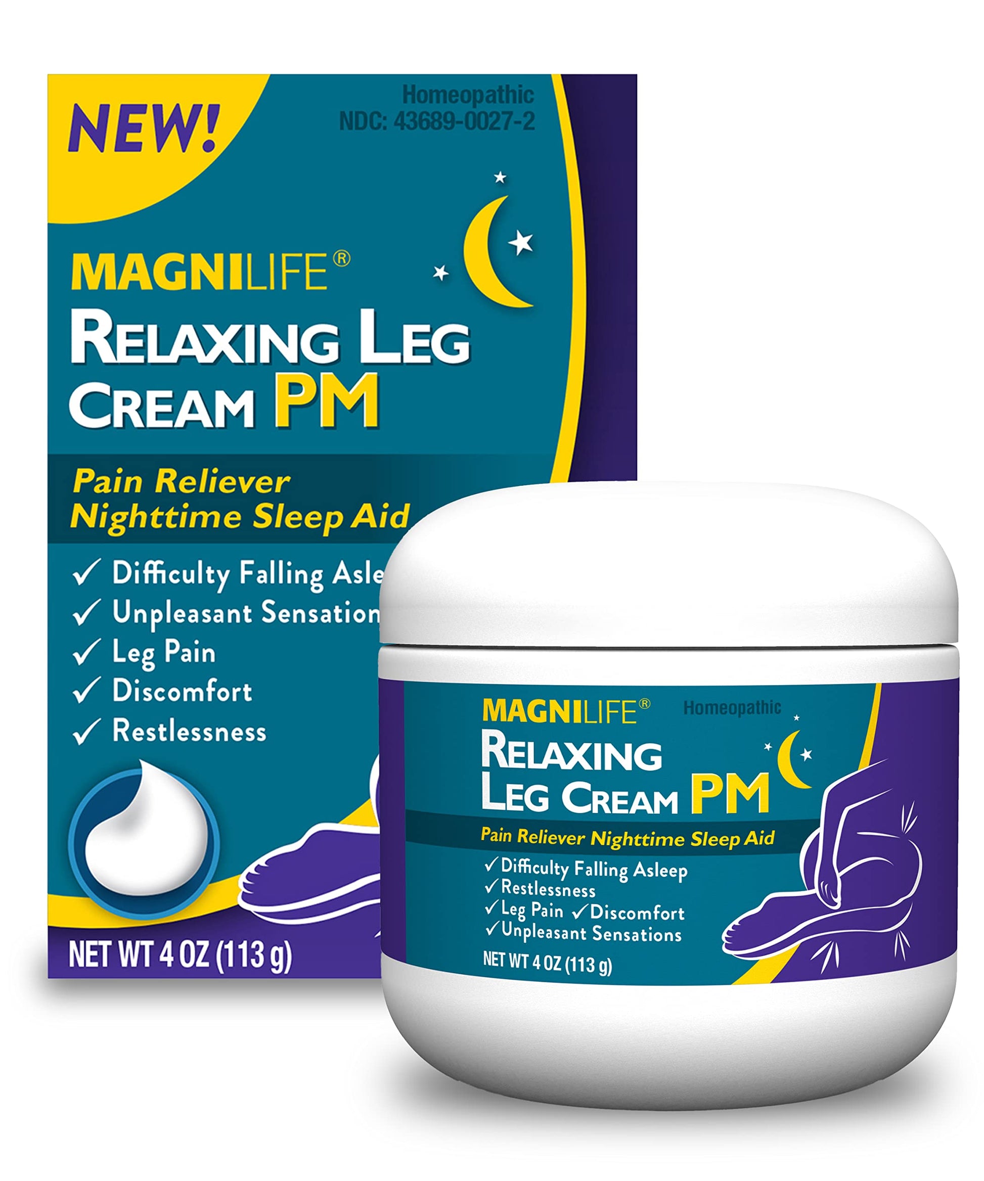MagniLife Relaxing Leg Cream PM, 4 Oz, Homeopathic Nighttime Pain Reliever & Sleep Aid with Lavender & Magnesium, Non-Greasy Deep Penetrating Cream for Restless Legs & Discomfort MagniLifeAu supplements