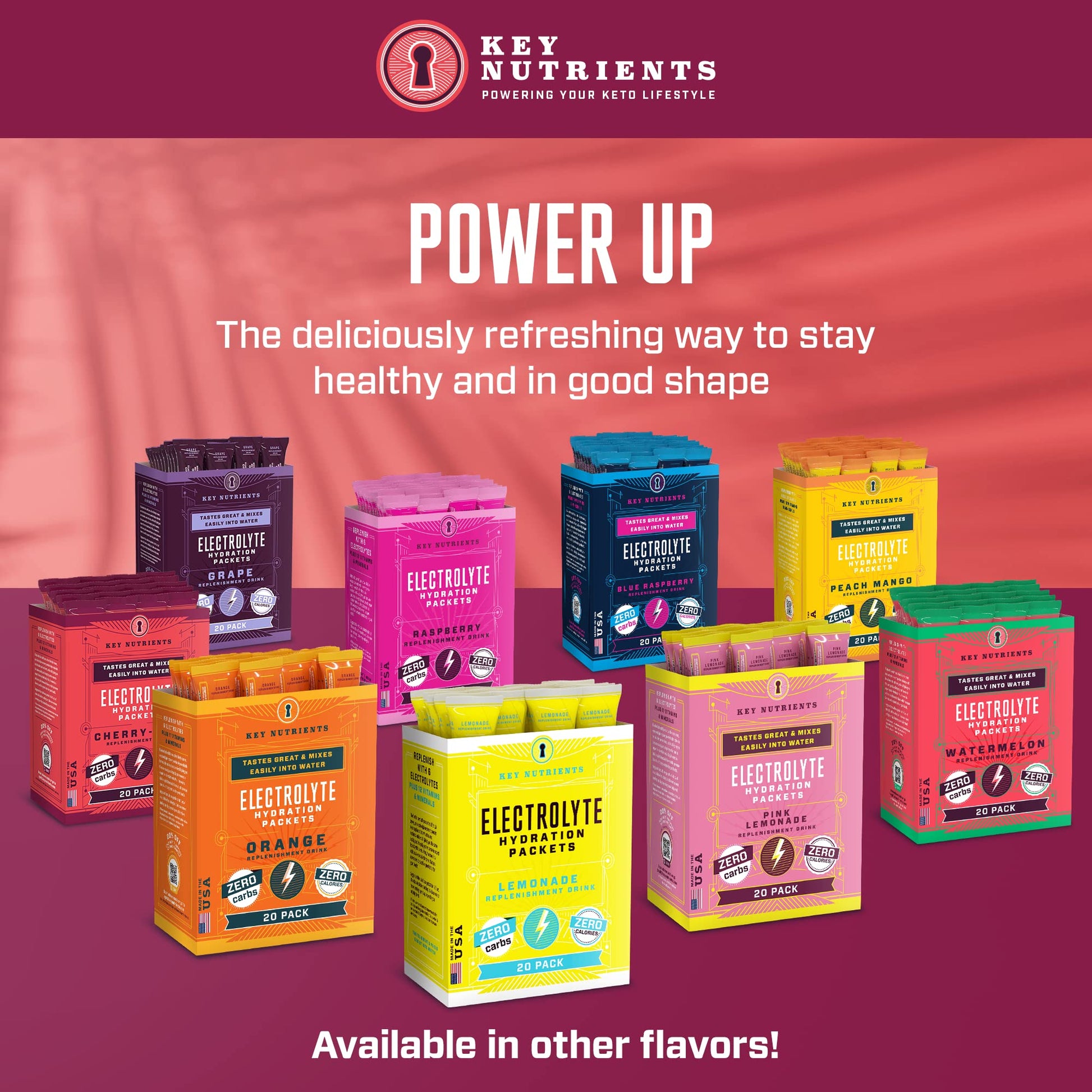 KEY NUTRIENTS Multivitamin Electrolytes Powder Packets - Sweet Cherry-Pom 20 Pack KEY NUTRIENTSAu supplements