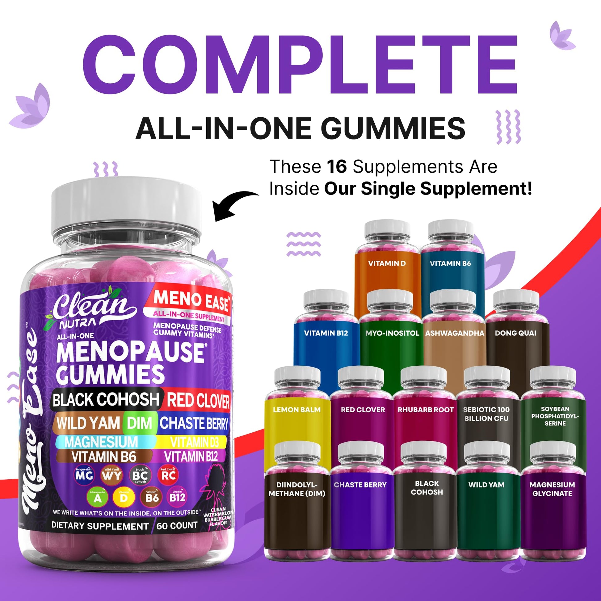 Menopause Supplement for Women Gummies with Black Cohosh, Wild Yam, DIM, Magnesium, Red Clover Chasteberry for Hormone Balance Relief Night Sweats Mood Plus Bergamot, Vitamin D3, Vitamin B6 B12 Clean NutraceuticalsAu supplements