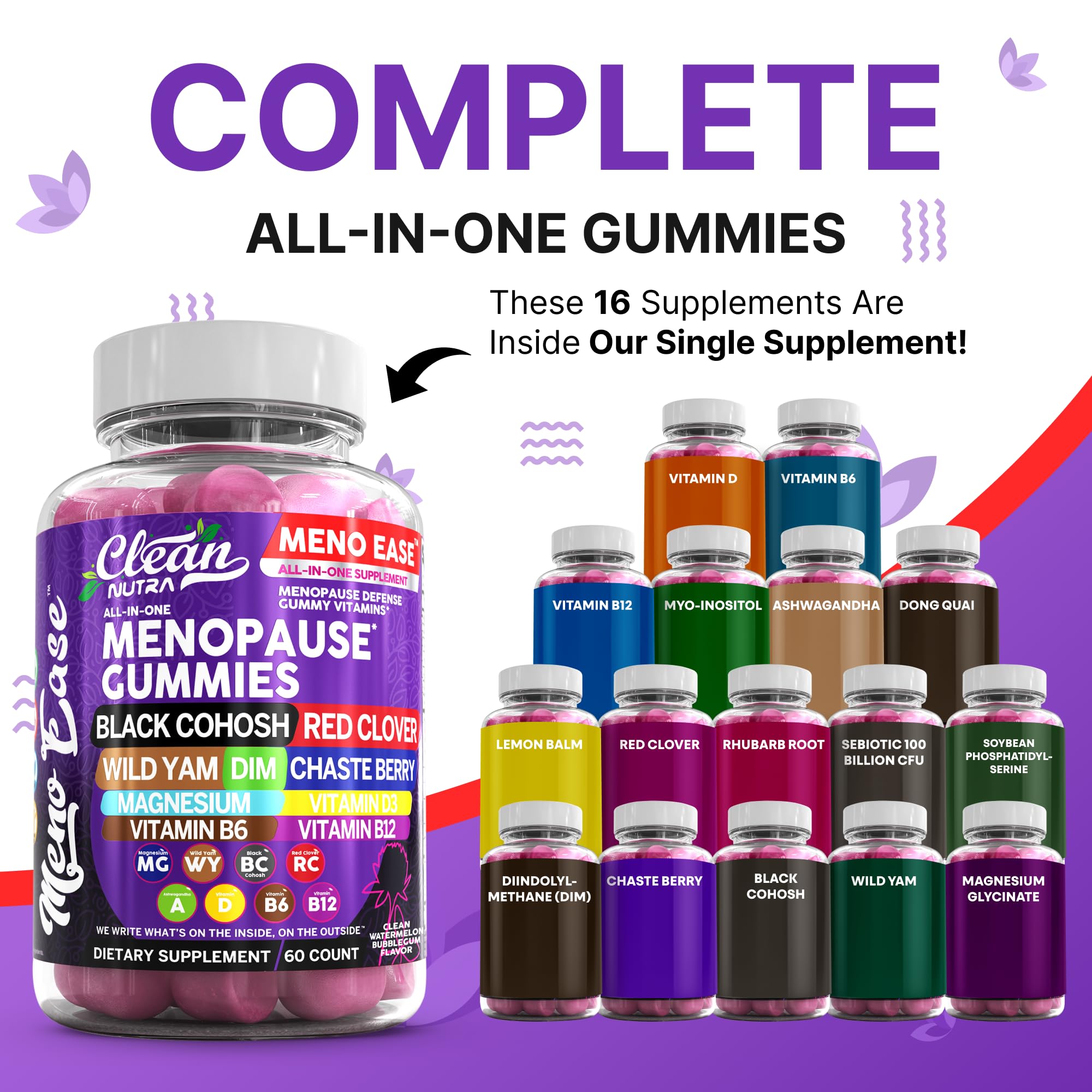 Menopause Supplement for Women Gummies with Black Cohosh, Wild Yam, DIM, Magnesium, Red Clover Chasteberry for Hormone Balance Relief Night Sweats Mood Plus Bergamot, Vitamin D3, Vitamin B6 B12 Clean NutraceuticalsAu supplements
