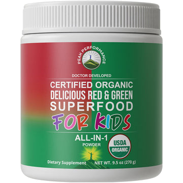Kids Greens and Reds Superfood Powder. Best Tasting Organic Vegan Super Food Juice with 25+ Real Fruits and Vegetables. Gluten Free Real Food Vitamins. Green and Red Superfoods Supplement for Children Peak PerformanceAu supplements