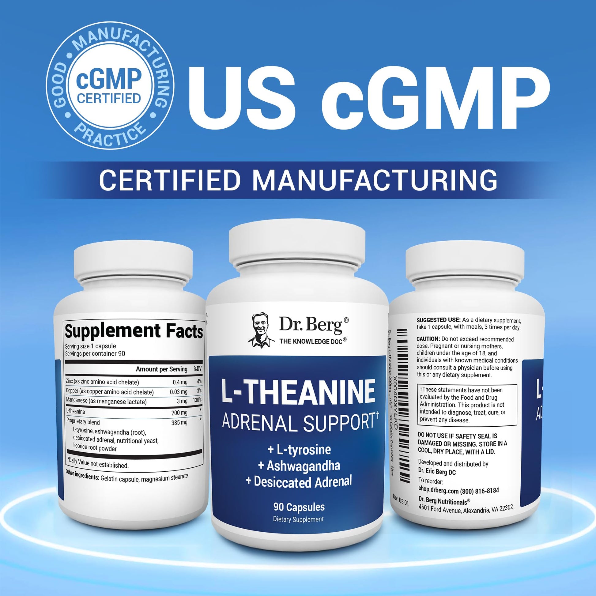 Dr. Berg L-Theanine 200mg - Includes Zinc, Copper, L-Tyrosine, & Ashwagandha – L-Theanine Supplement Adrenal Support - for Relaxation, Stress Relief, and Mental Clarity* – 90 Gelatin Capsules Dr. Berg NutritionalsAu supplements
