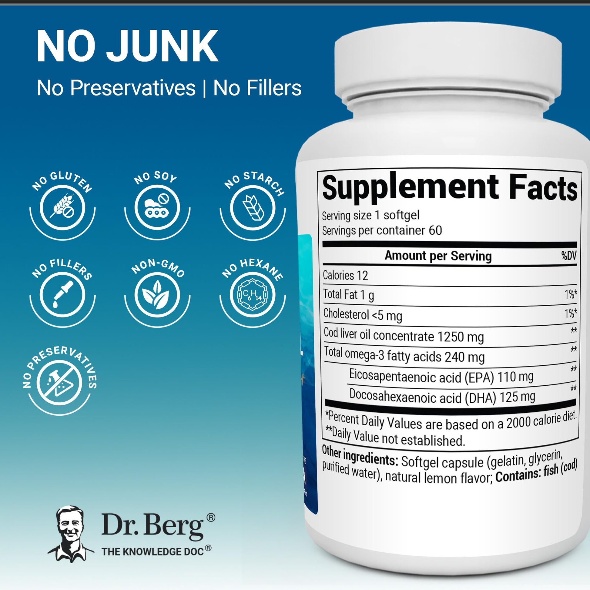 Dr. Berg Omega-3 Cod Liver Fish Oil 60 Softgels – Wild-Caught Icelandic Cod – Omega 3 EPA & DHA – Heart, Brain, Immune & Eye Support* – Lemon Flavor – 4X Lab-Tested – Non-GMO, No Fillers Dr. Berg NutritionalsAu supplements