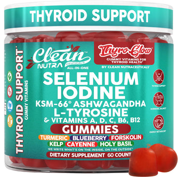 ThyroGlow Thyroid Support Gummies Selenium Iodine KSM 66 Ashwagandha L Tyrosine Vitamin D, C, B12, B6 Turmeric Blueberry Holy