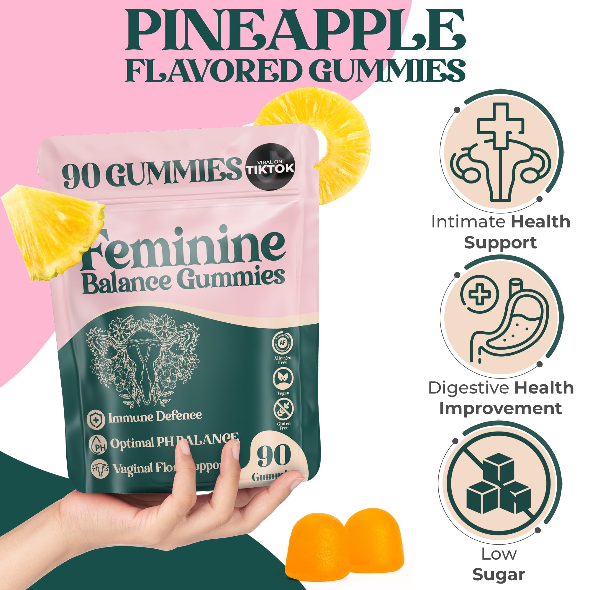 ORGANIC UPLIFT Premium Feminine Balance Gummies - for Women’s Health & Wellness - Immune Support - Vegan, Gluten-Free - Hawaiian Pineapple - 90 Gummies - 45 Servings ORGANIC UPLIFTAu supplements