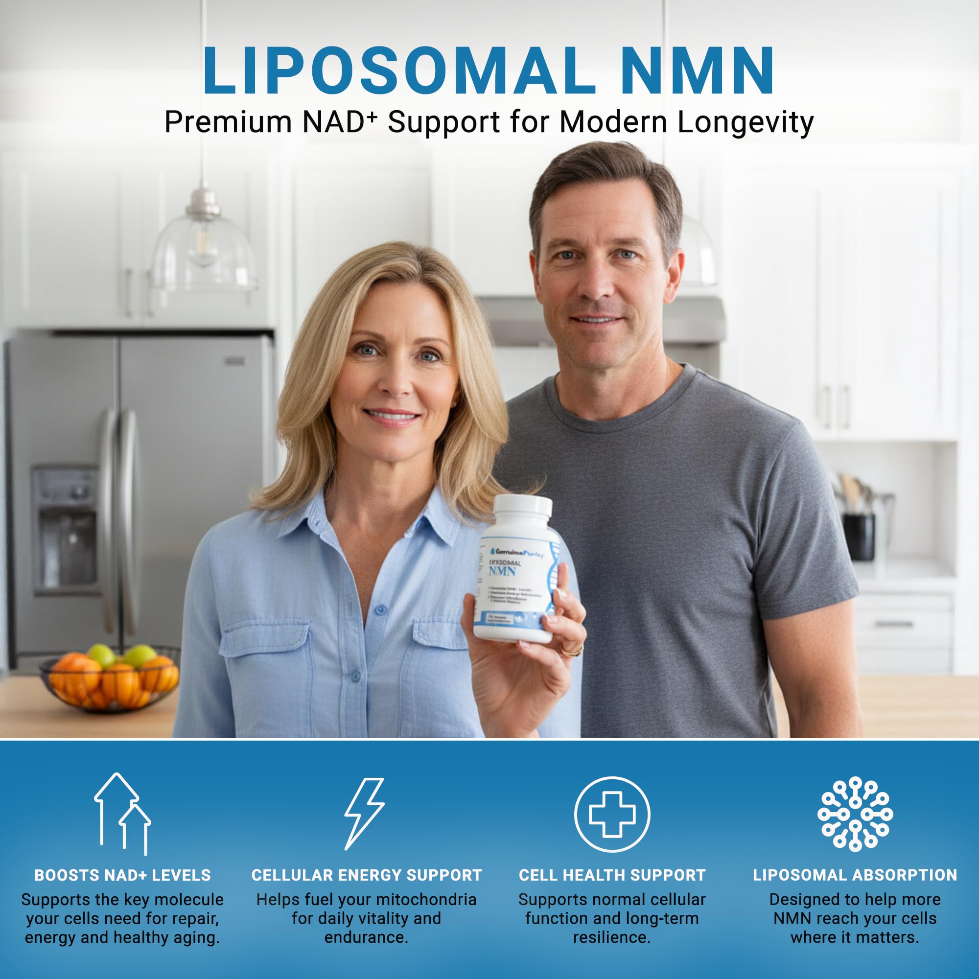 GenuinePurity - 250mg Liposomal NMN Supplement - 60 Vegan Capsules to Support NAD+ Production, Cellular Energy & Healthy Aging - Nicotinamide Mononucleotide for Metabolic Wellness & Immune Support GenuinePurityAu supplements