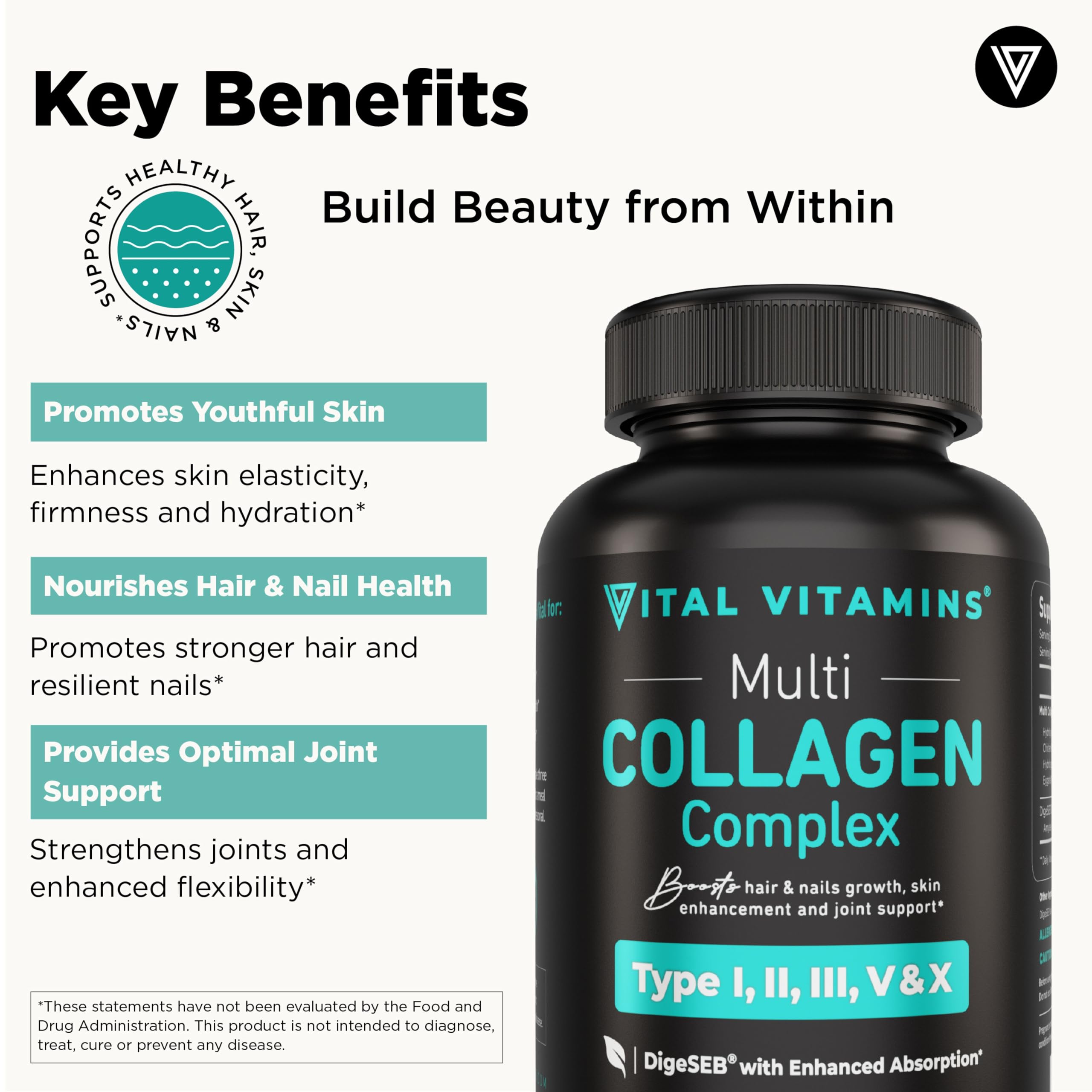 Vital Vitamins Multi Collagen Capsules - Type I, II, III, V, X - Grass-Fed, Collagen Peptides Supplements, Non-GMO - for Men & Women - 150 Count Vital VitaminsAu supplements