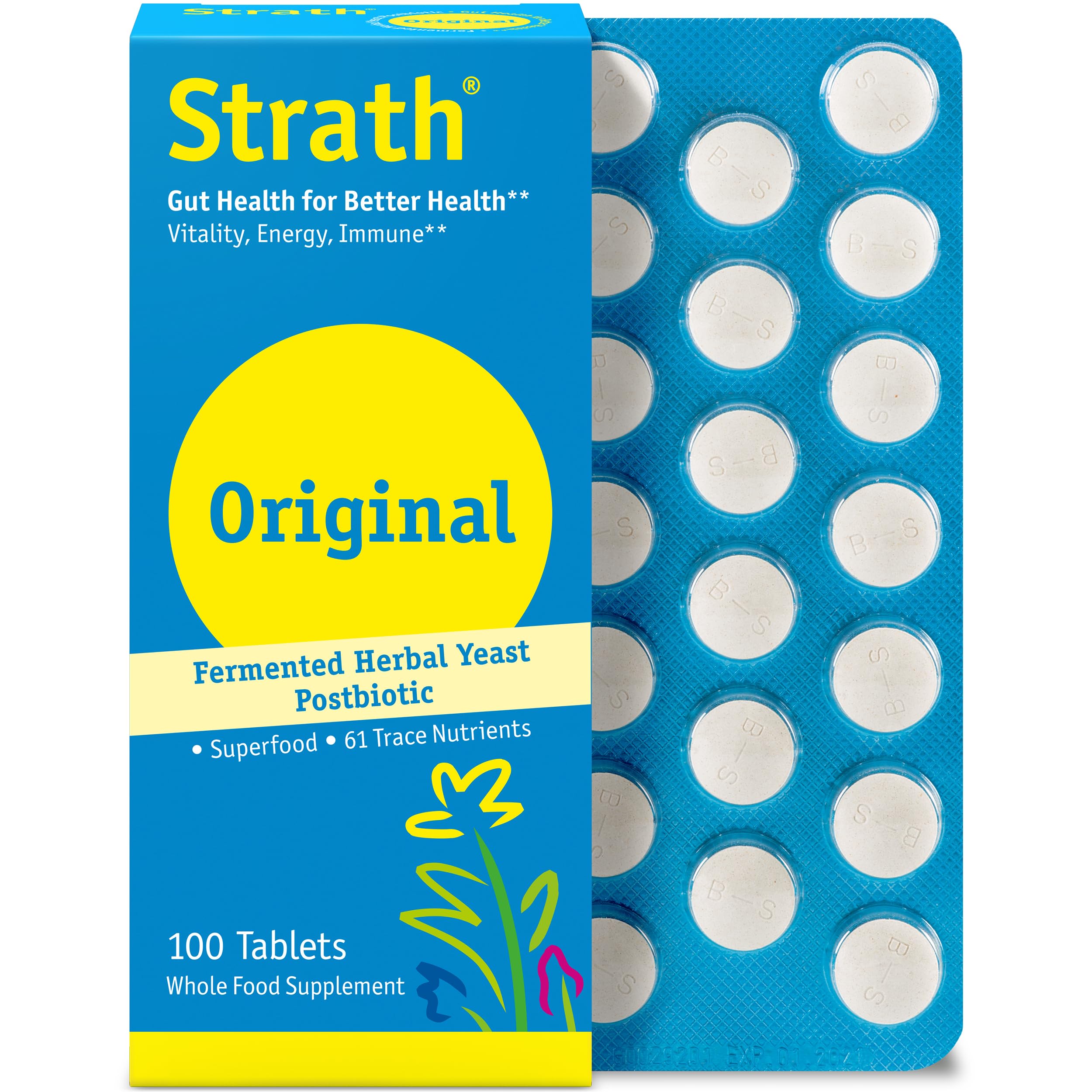 Strath Nutritional Yeast Tablets - Vegetarian, Lactose Free, Artificial Additive Free - Digestive Support, Nutrient Absorption - Unflavored Daily Supplement - Prebiotic and Postbiotic Bio-StrathAu supplements