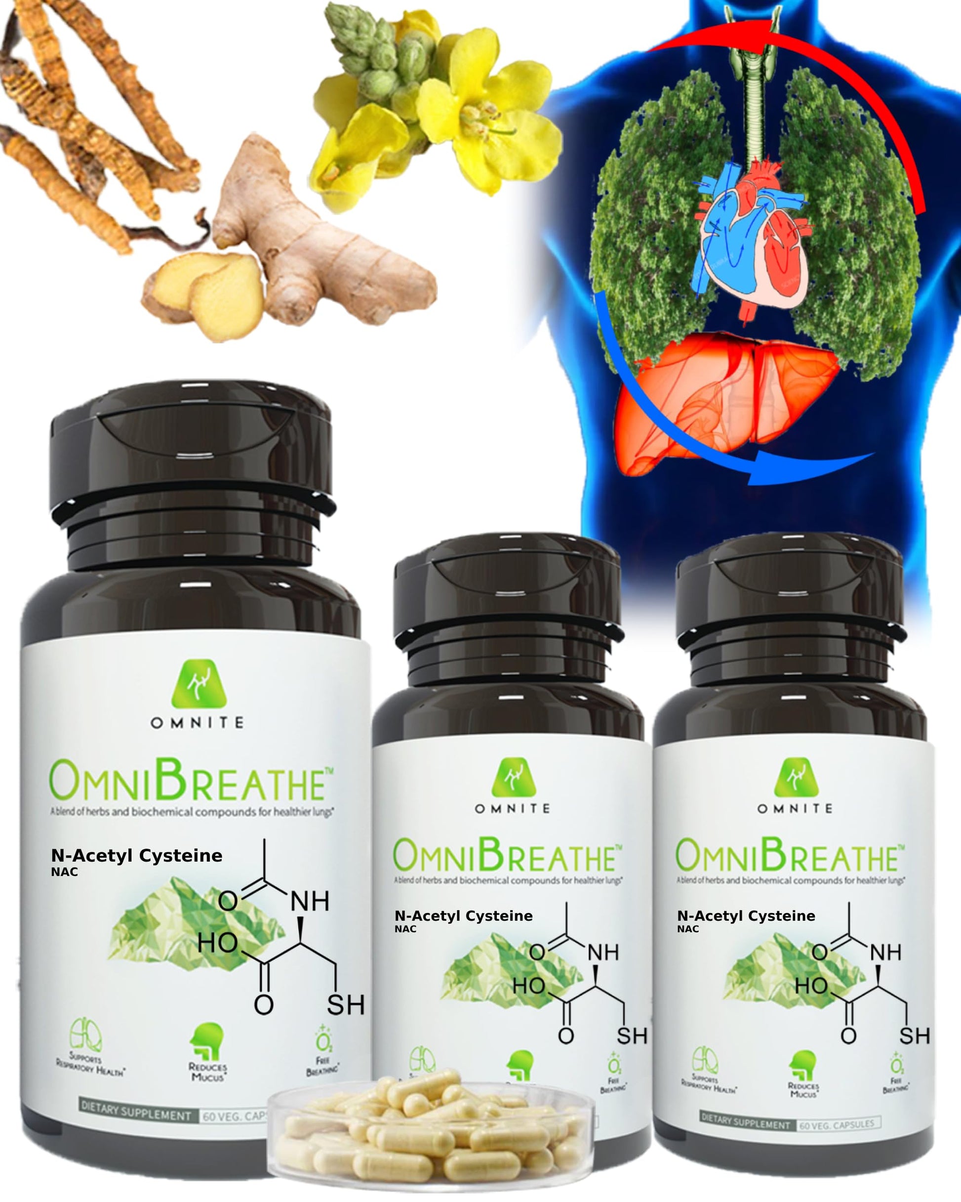 OmniBreathe for Lung Cleanse Detox Respiratory Wellness - Help Reduce Mucus & Cough for All Kinds OmniteAu supplements