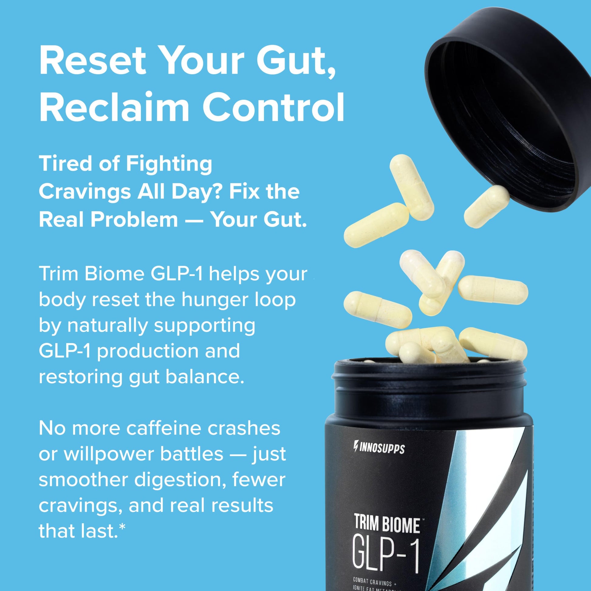 InnoSupps Trim Biome GLP-1 - Gut Health + Metabolic Support* - Prebiotic + Probiotic + Postbiotic - Akkermansia + Berberine - 60 Capsules. 30 Servings InnoSuppsAu supplements