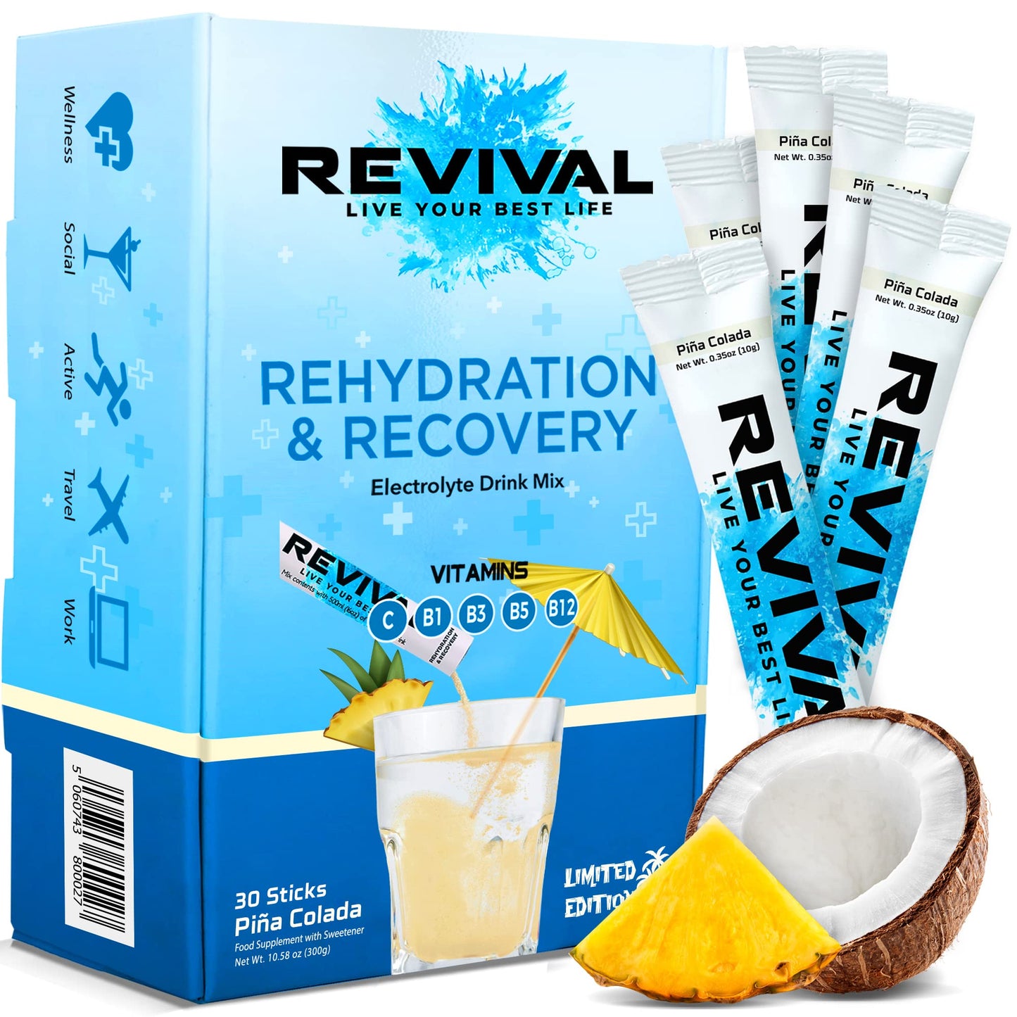 Revival Rapid Rehydration, Electrolytes Powder - High Strength Vitamin C, B1, B3, B5, B12 Revival ShotsUS supplements