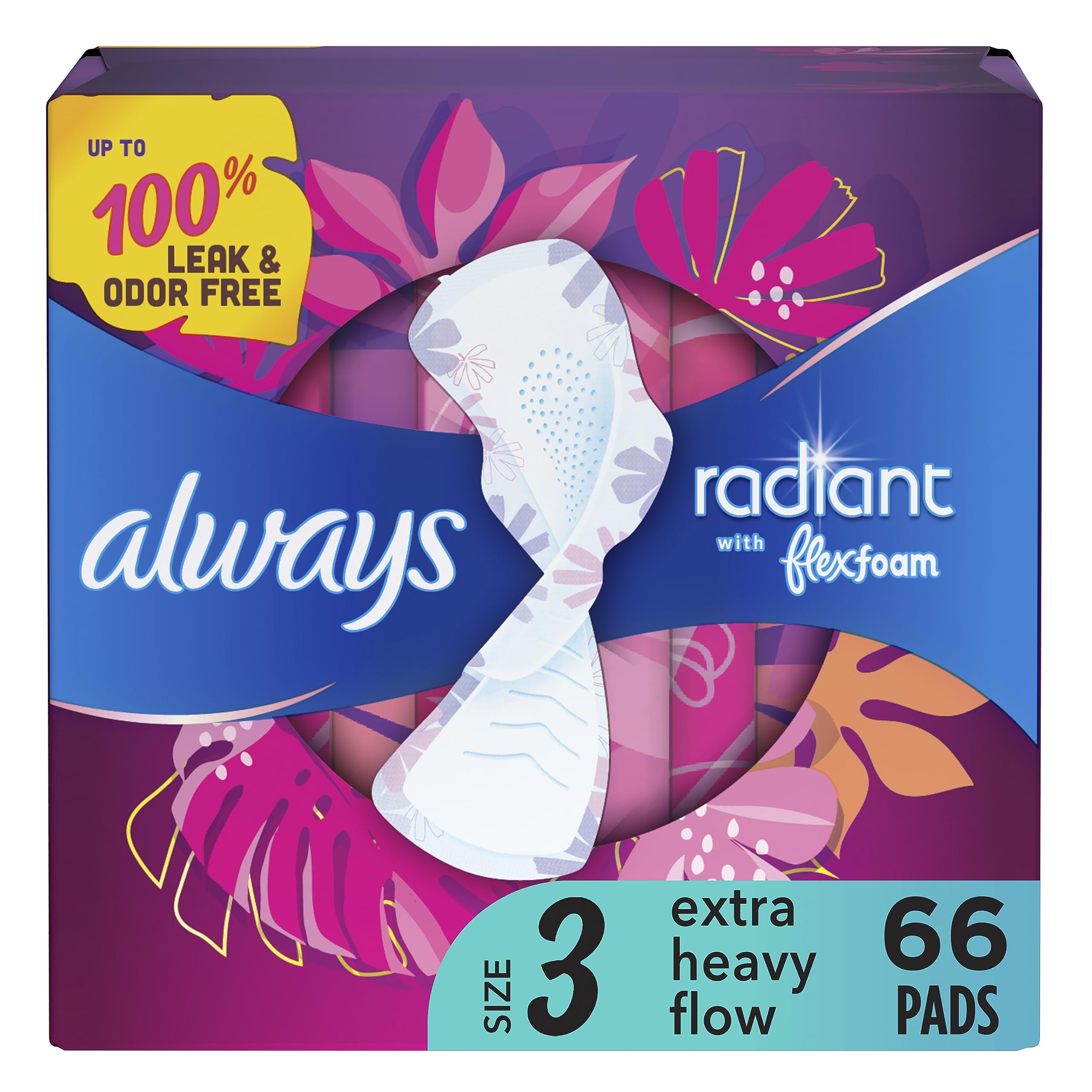 Always Radiant Feminine Pads For Women, Size 3 Extra Heavy Absorbency, With Flexfoam AlwaysAu supplements
