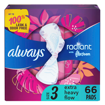 Always Radiant Feminine Pads For Women, Size 3 Extra Heavy Absorbency, With Flexfoam AlwaysAu supplements