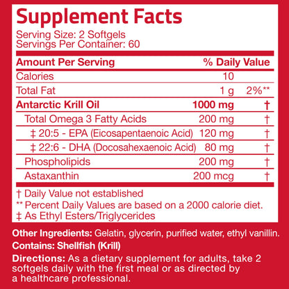 Bronson Antarctic Krill Oil 1000 mg with Omega-3s EPA, DHA, Astaxanthin and Phospholipids 120 Softgels BronsonUS supplements