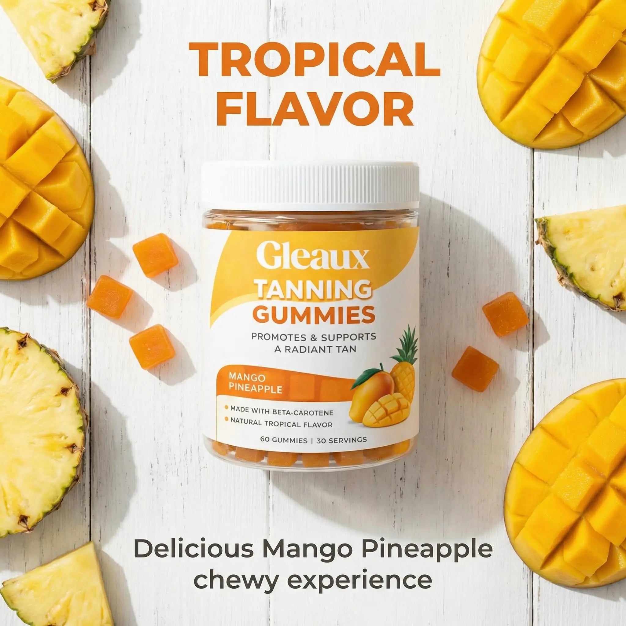 DXWXH Gleaux Tanning Gummies, Tanning Gummies for Women, Sunless Radiance Support with Beta Carotene, Astaxanthin & Lycopene, for Skin Health & Complexion Support, Mango Pineapple Flavor, 60 Gummies DXWXHnz supplements