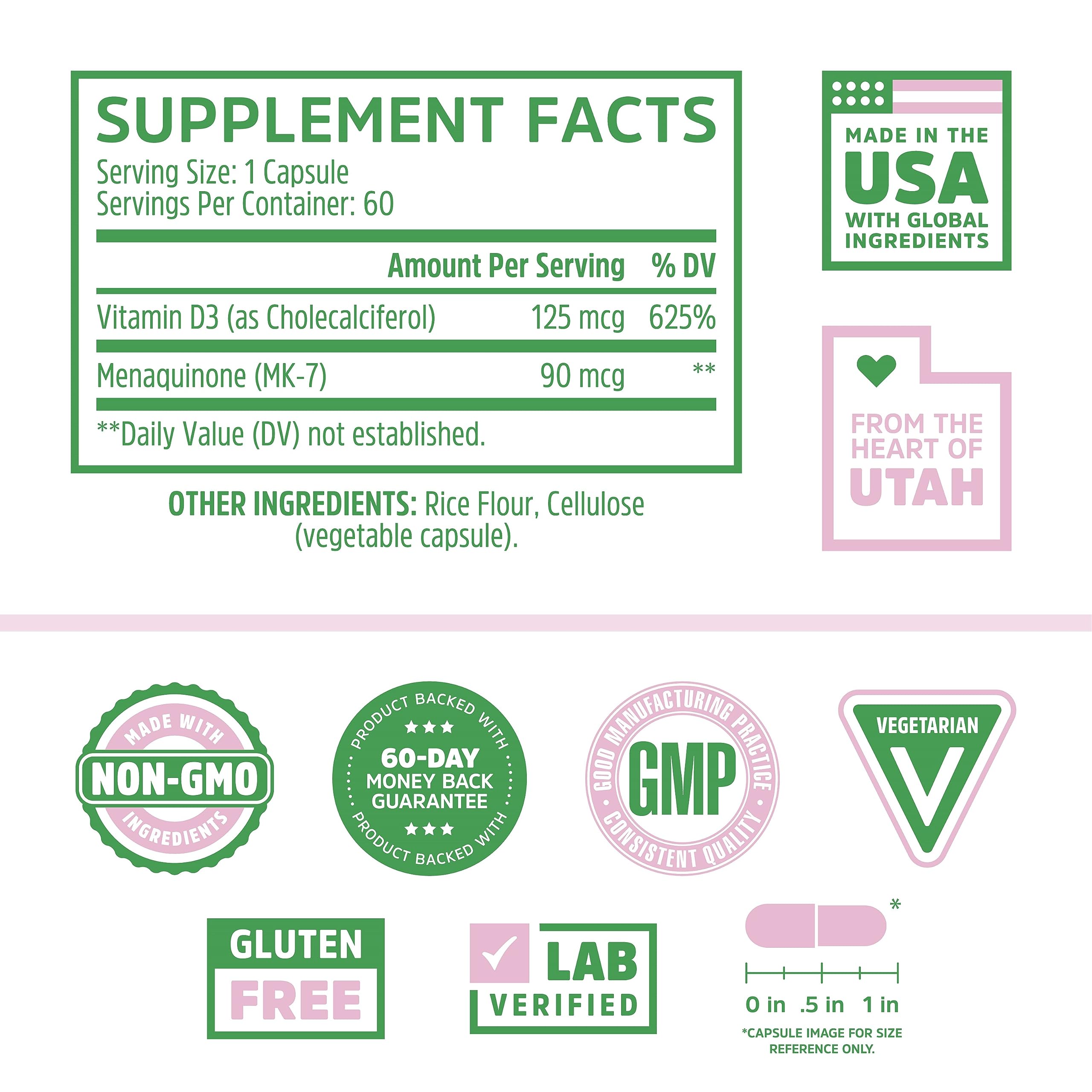 Zhou Nutrition Vitamin D3 K2, Bone and Heart Health Formula 5000 IU Vitamin D3 & 90 mcg Zhou NutritionUS supplements