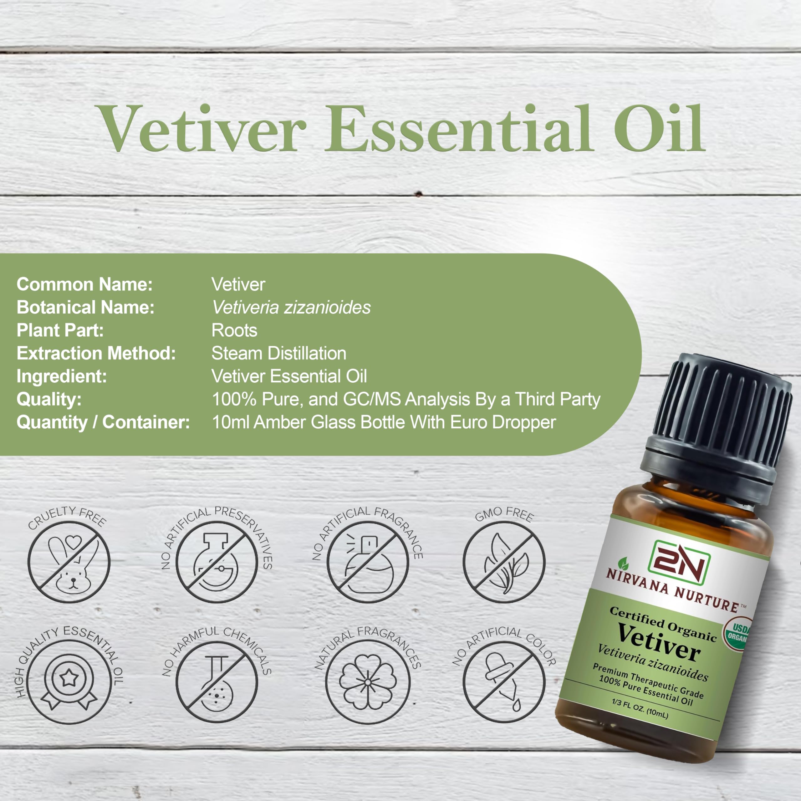 Nirvana Nurture Vetiver Essential Oil USDA Certified Organic 100% Pure Premium Therapeutic Grade Nirvana NurtureAu supplements